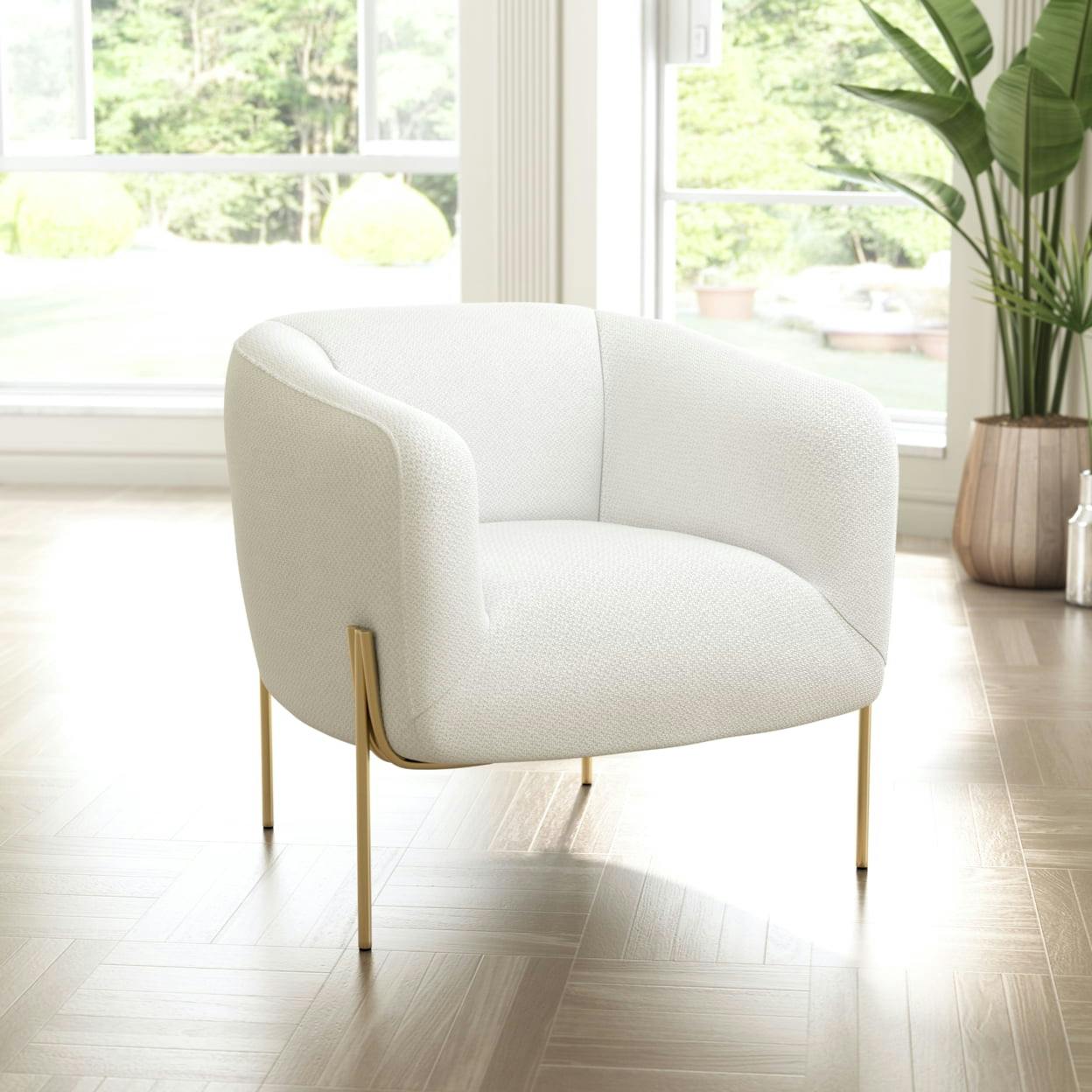 Ivory Elegance 31" Modern Metal Arm Chair with Gold Frame
