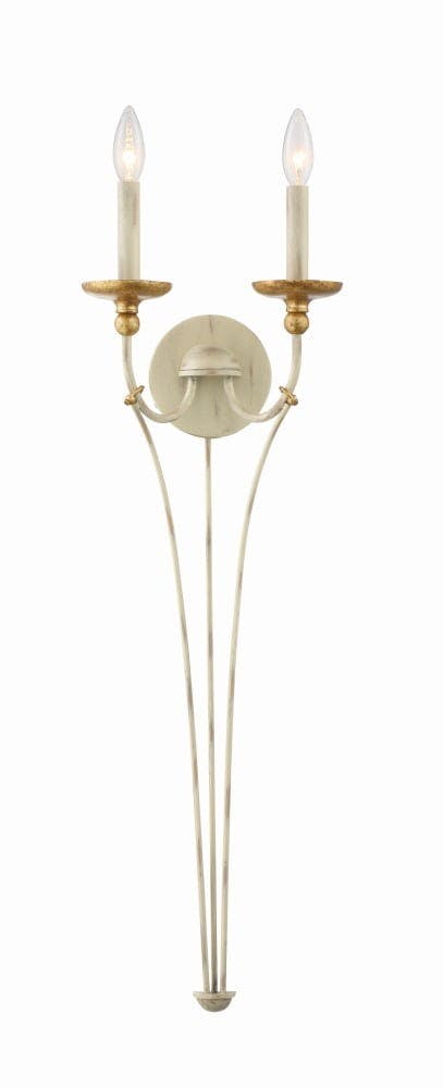 Farmhouse White & Gilded Gold Leaf 2-Light Wall Sconce