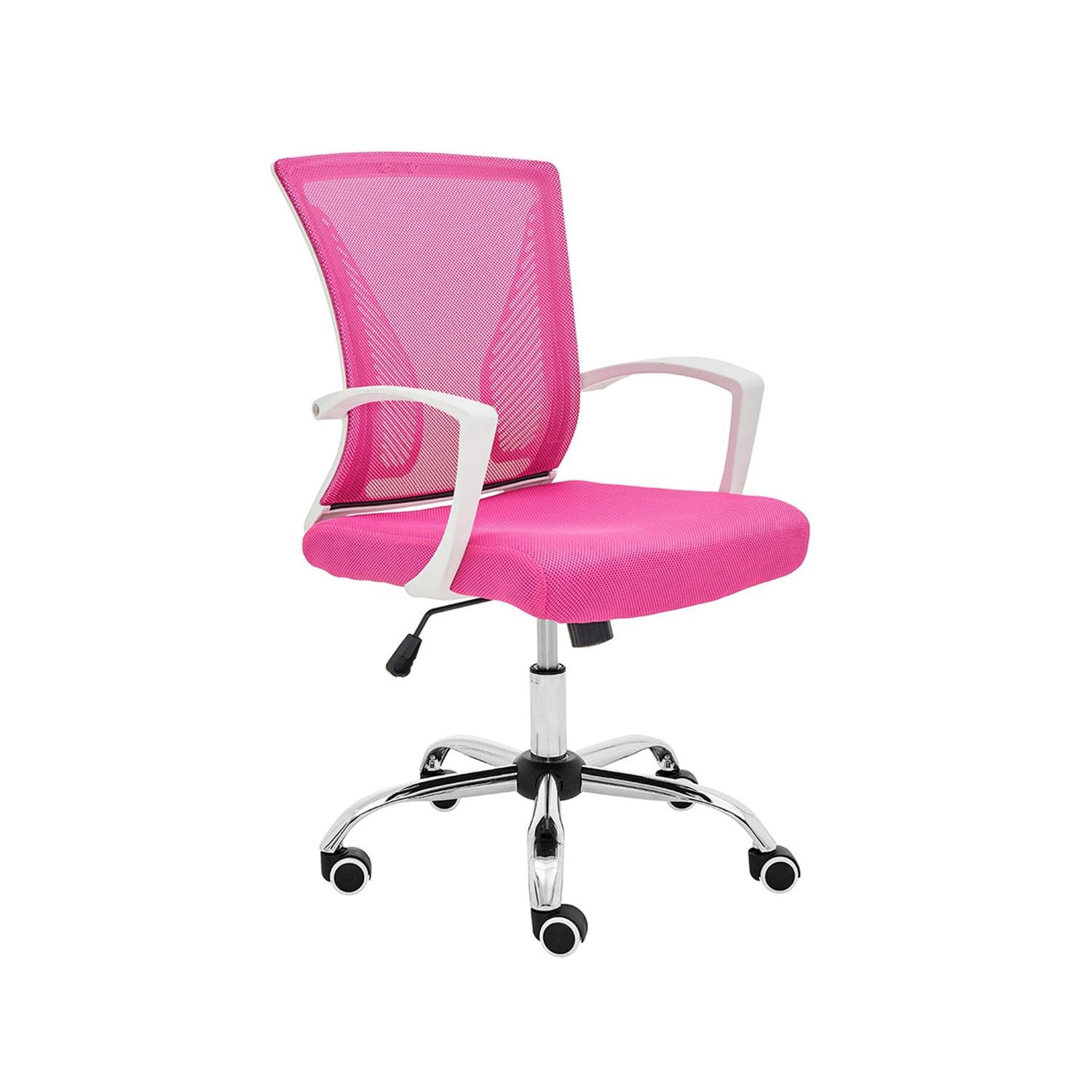 Zuna White and Pink Mesh Mid-Back Swivel Task Chair