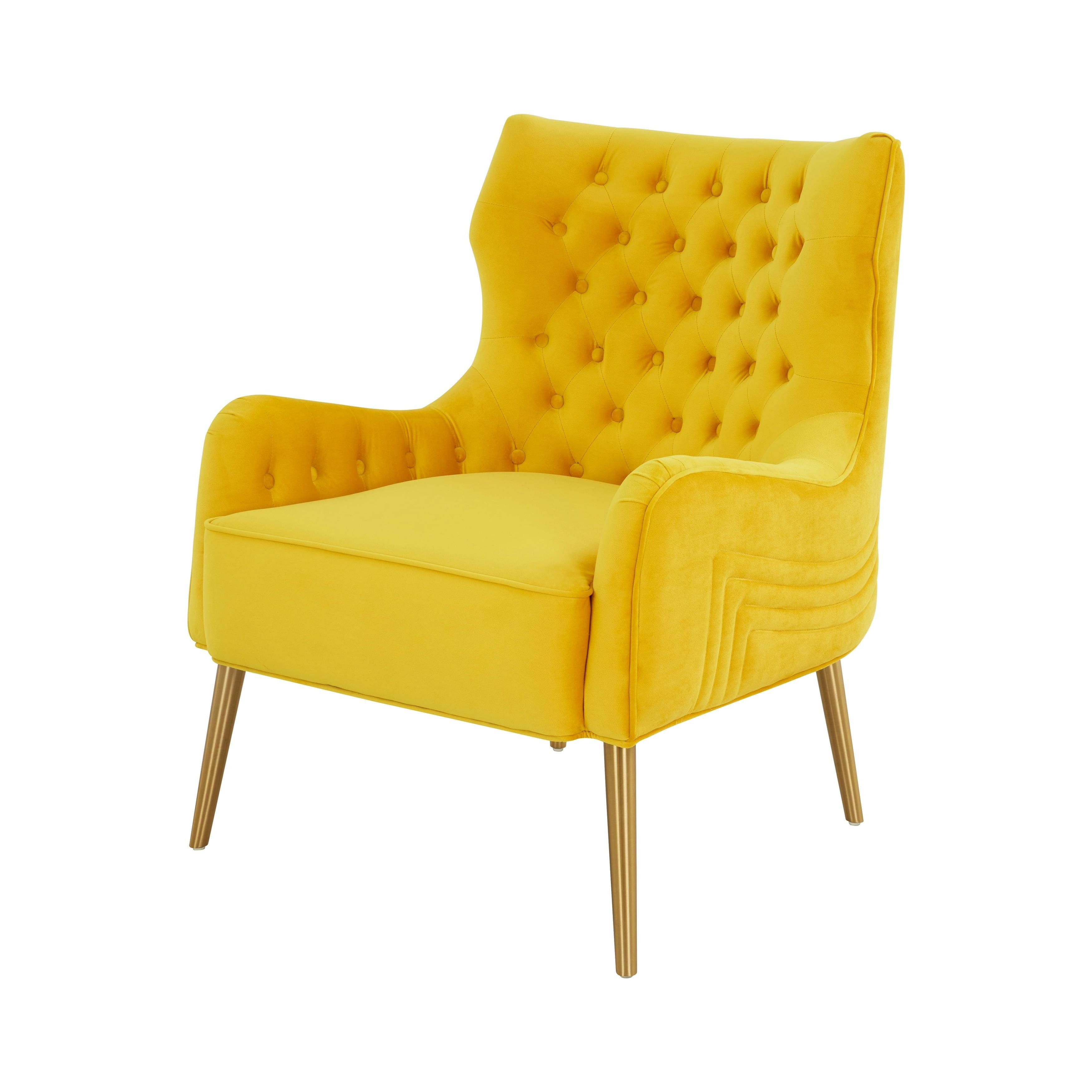 Everly Contemporary Gold-Legged Yellow Velvet Accent Chair