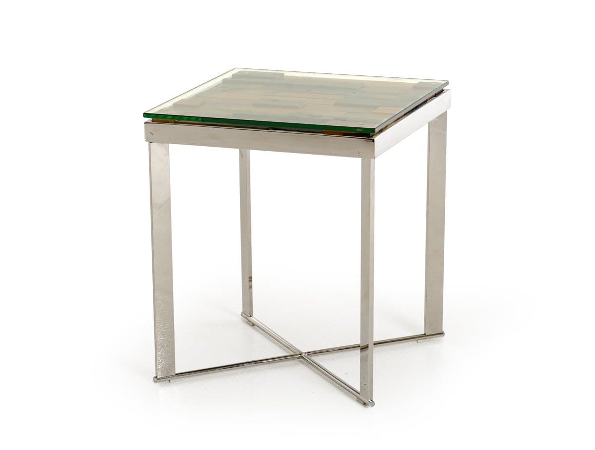 Santiago 19" Modern Wood and Stainless Steel Mosaic End Table