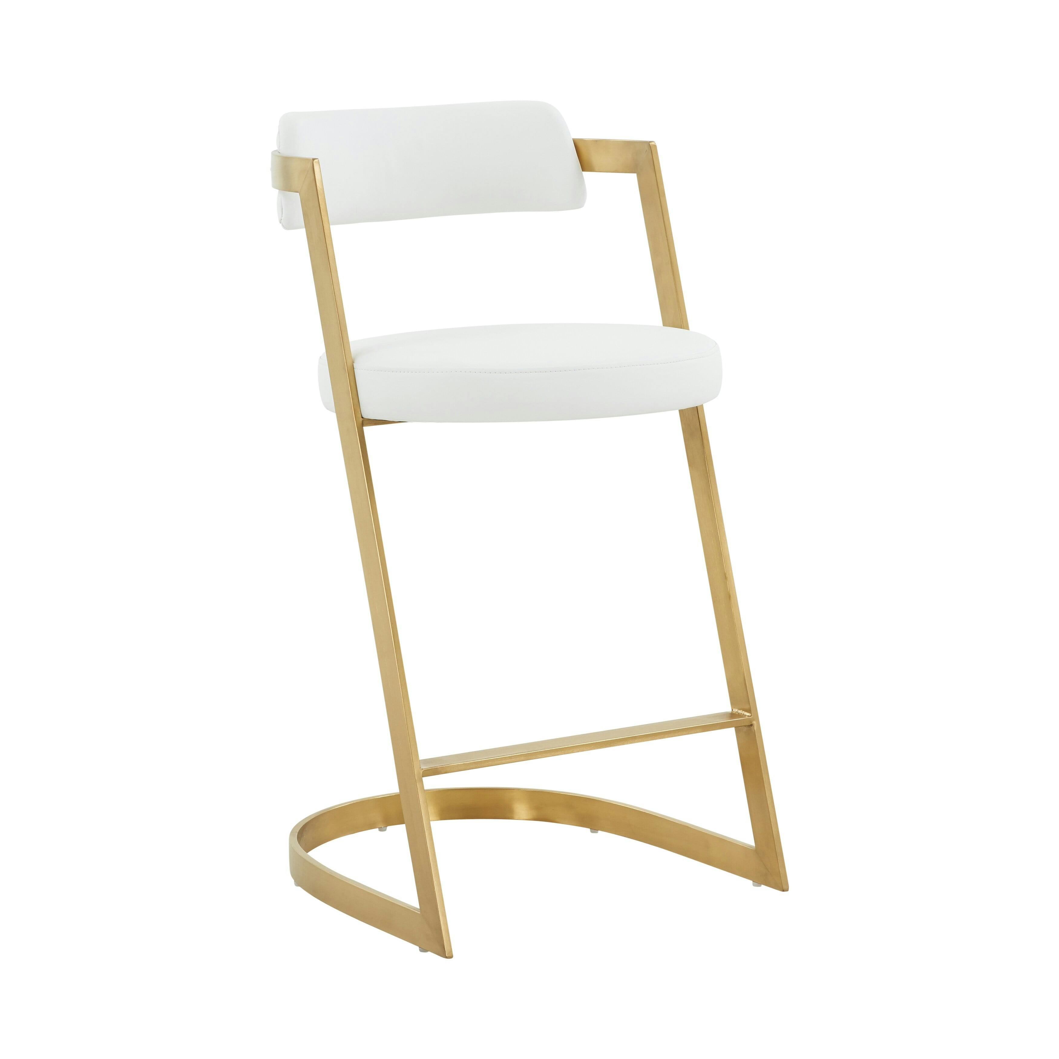Elegant White Faux Leather & Gold Cantilever Counter Stool