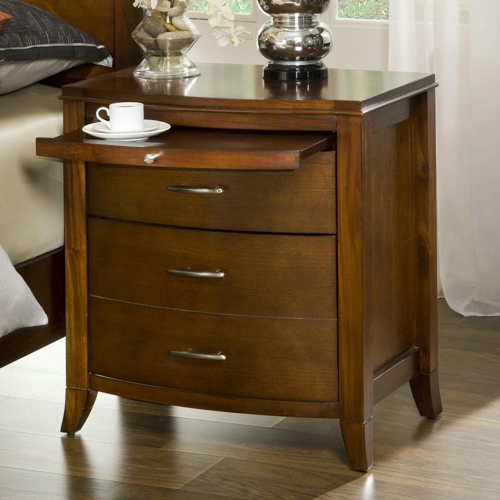 Mahogany and Cherry Wood 2-Drawer Nightstand with Charging Station
