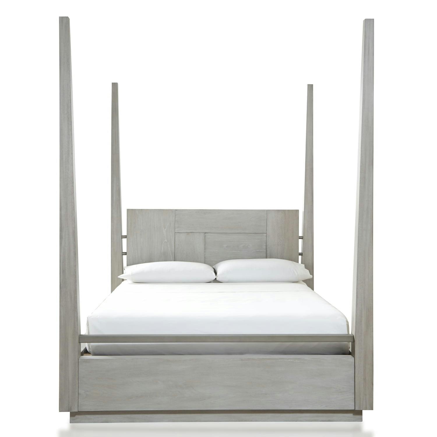 Cotton Grey California King Poster Bed with Wood Frame and Drawer
