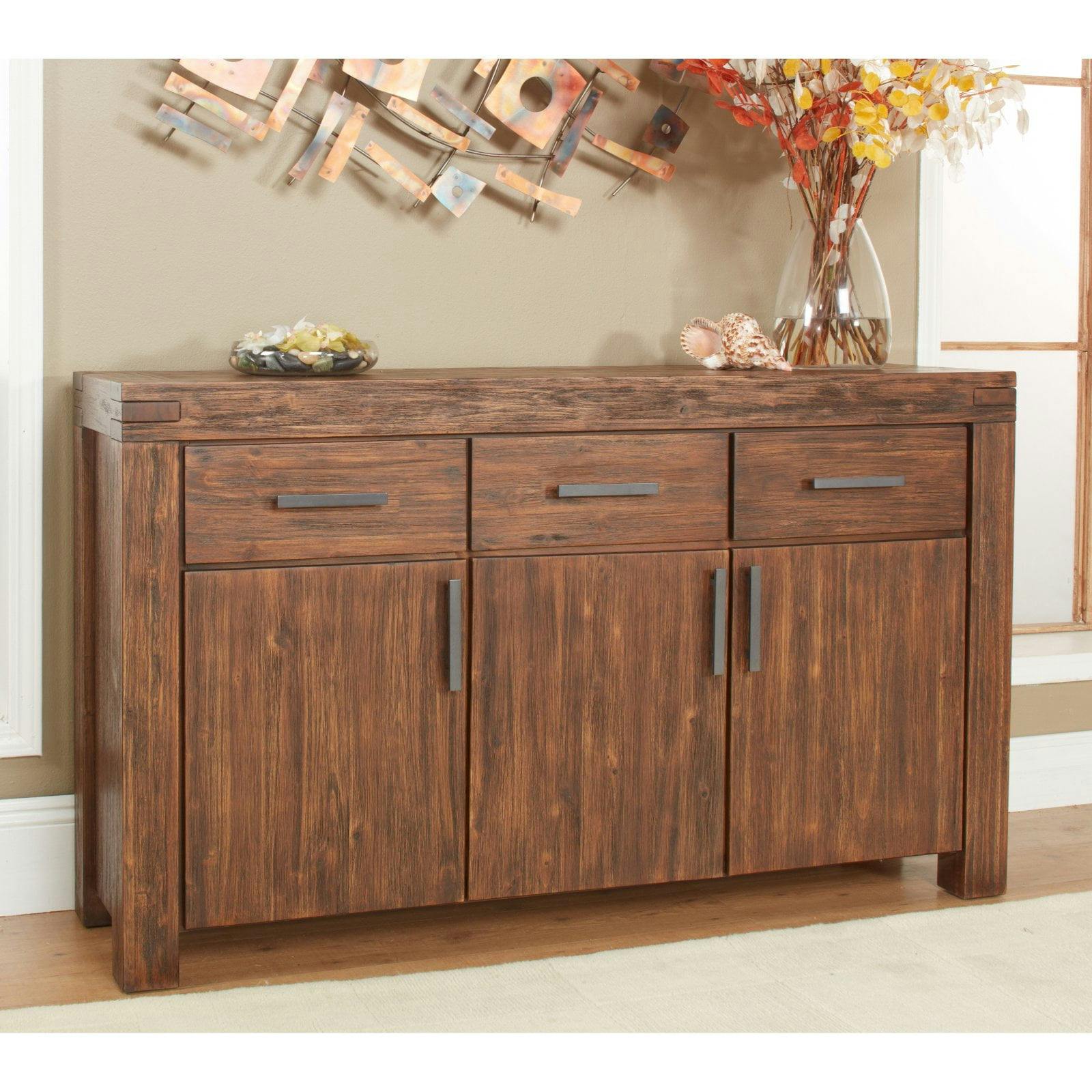Brick Brown Acacia Solid Wood Sideboard with Vintage Finish