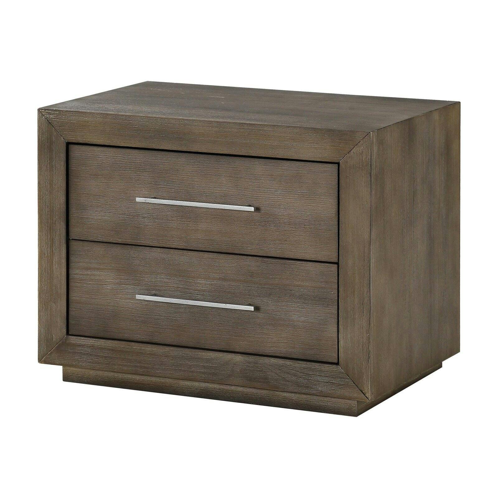Rustic Dark Pine 2-Drawer Nightstand with USB Charger