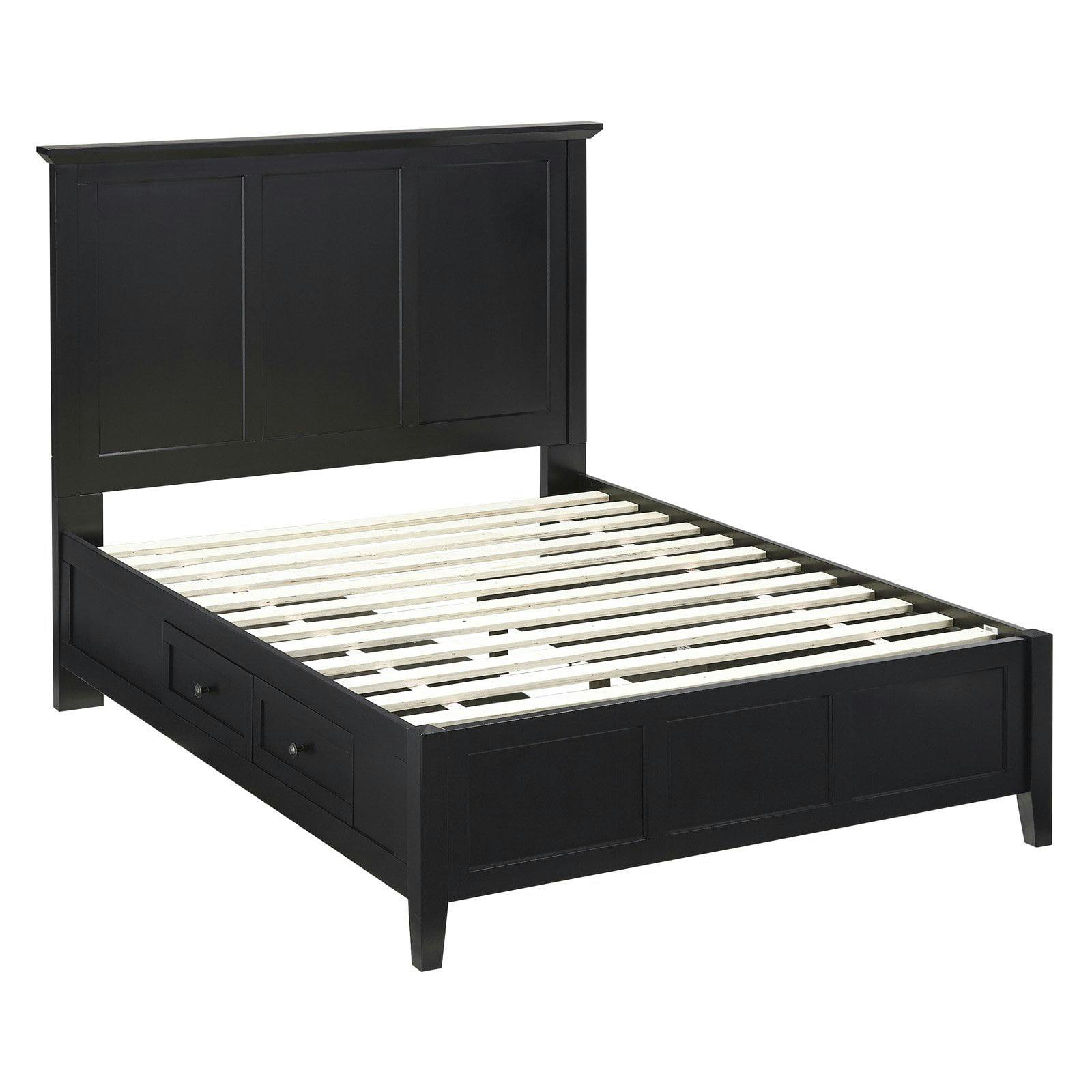Shaker-Inspired California King Black Wood Storage Bed with 4 Drawers