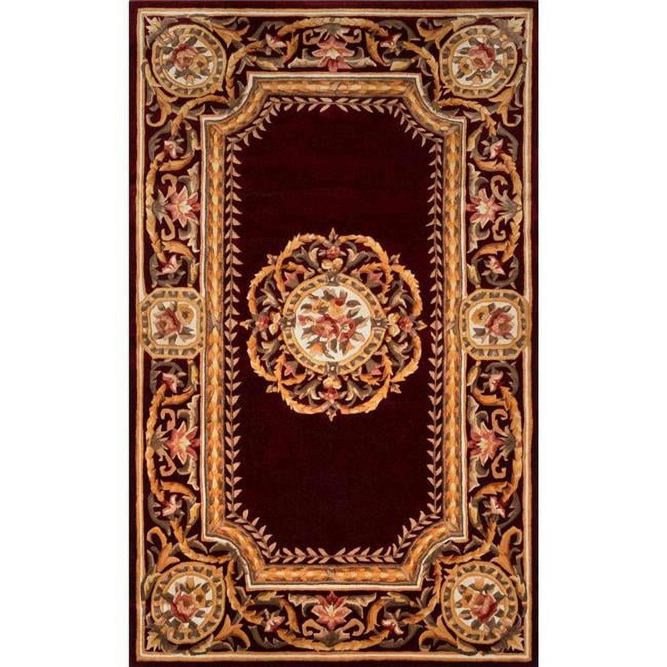Regal Burgundy Hand-Tufted Wool Rug with Gold Floral Scrolls 8' x 11'