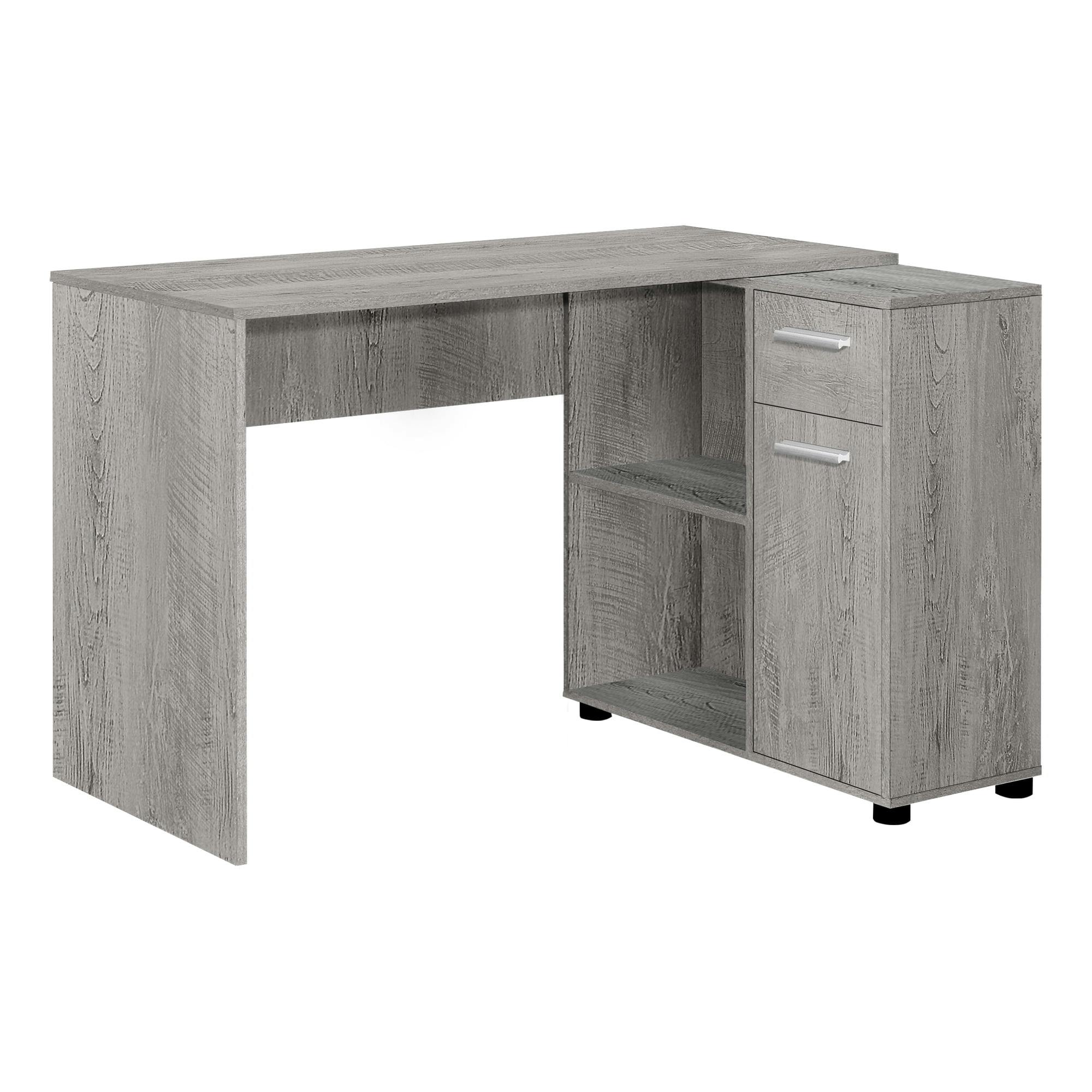 Transitional Gray Wood 46" L-Shaped Computer Desk with Drawer & Cabinet