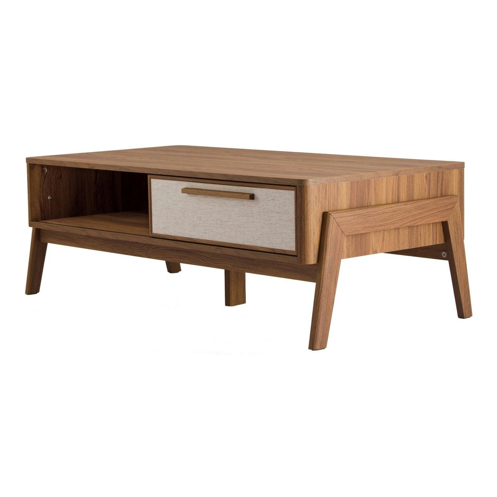Heaton 47" Walnut Wood Coffee Table with Linen Storage