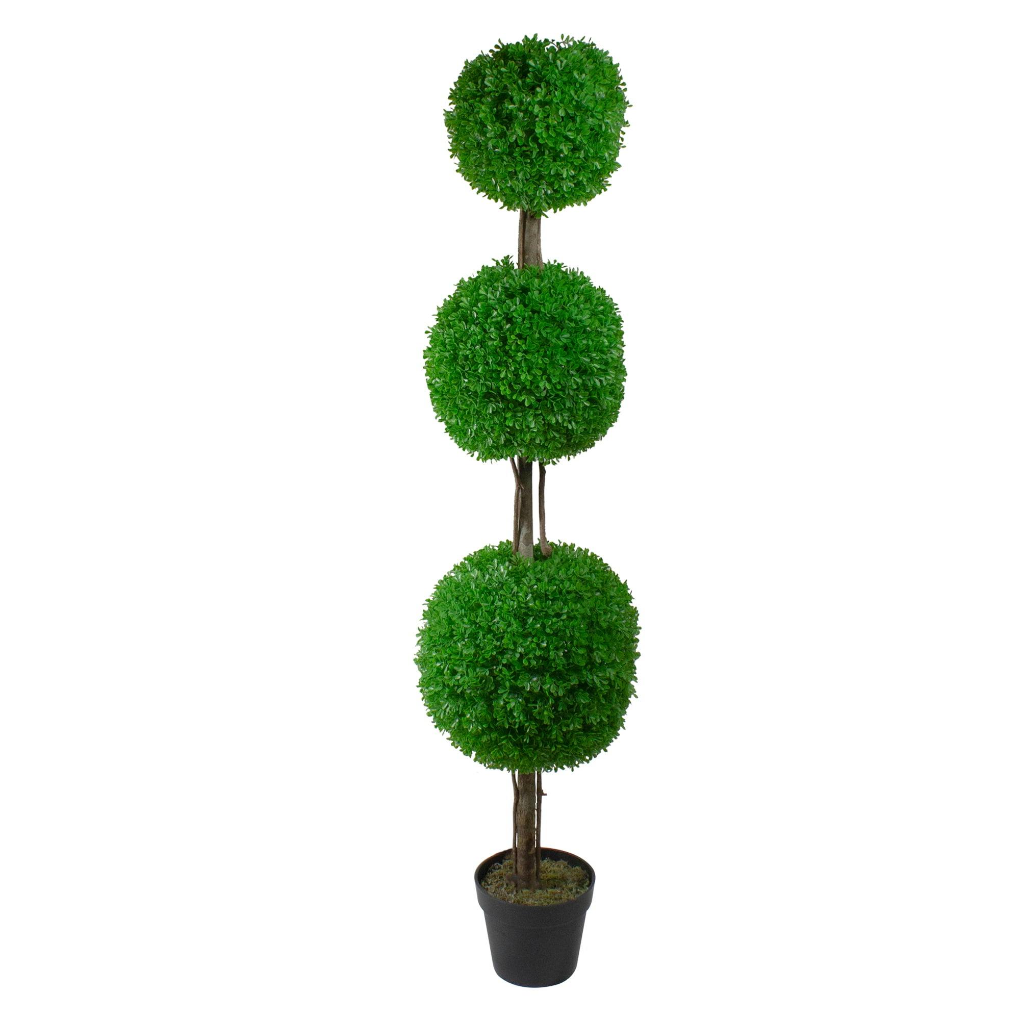 Lifelike Plastic Boxwood Triple Sphere Topiary in Pot, 60"