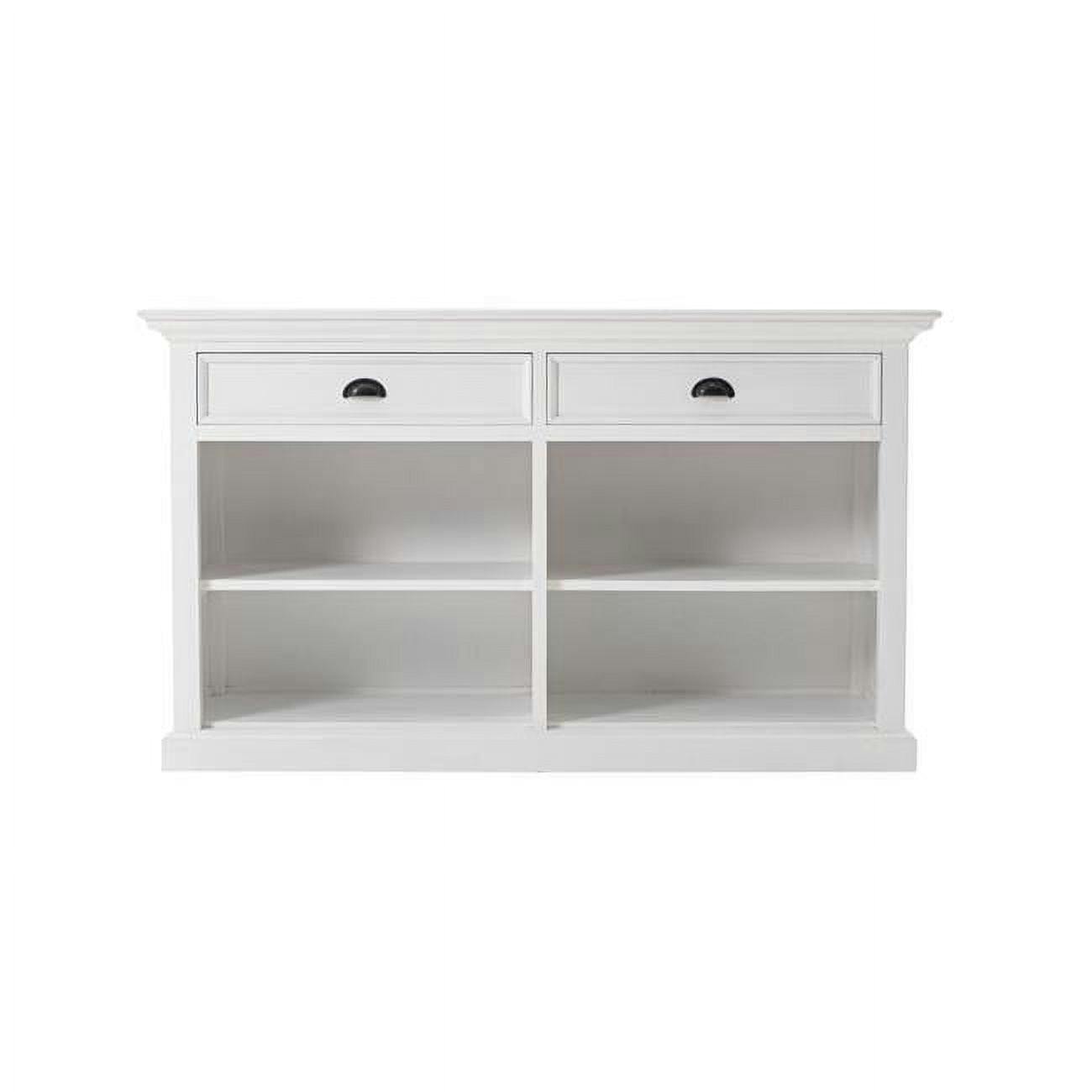Classic White Farmhouse Mahogany Buffet with Open Shelving and Drawers