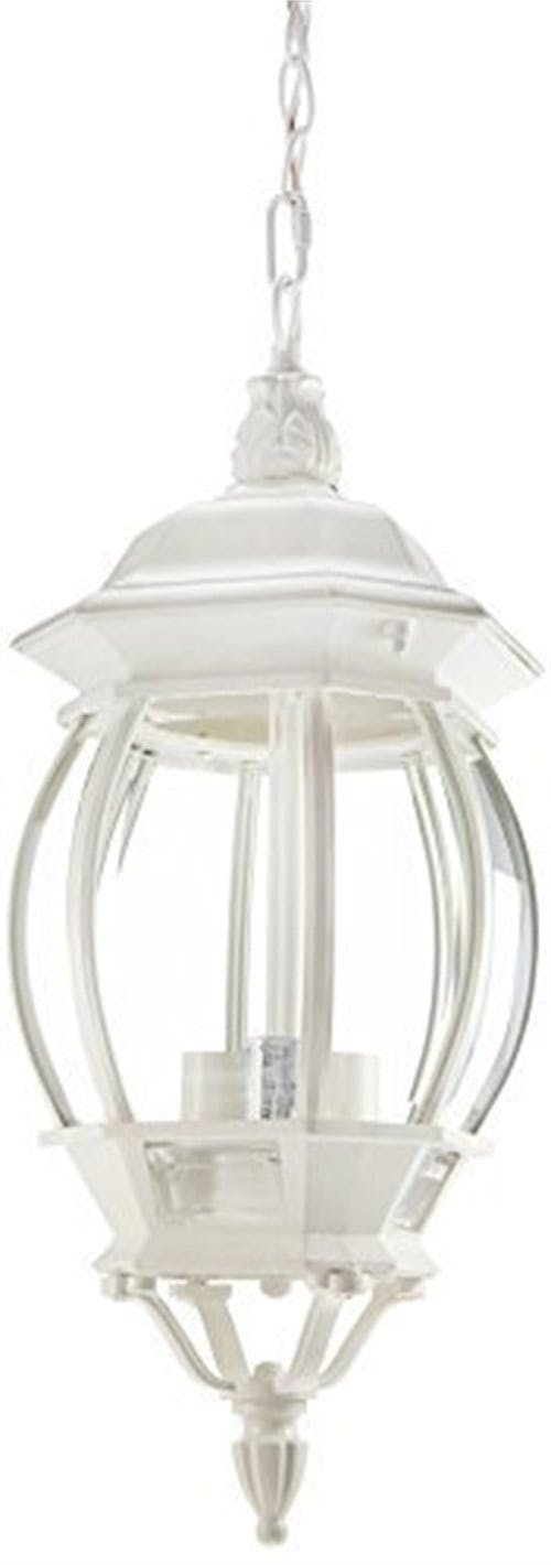 Elegant White 20" Outdoor Hanging Lantern with Clear Beveled Glass