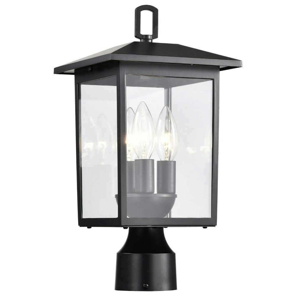 Jamesport Matte Black Aluminum Outdoor Post Lantern with Clear Glass