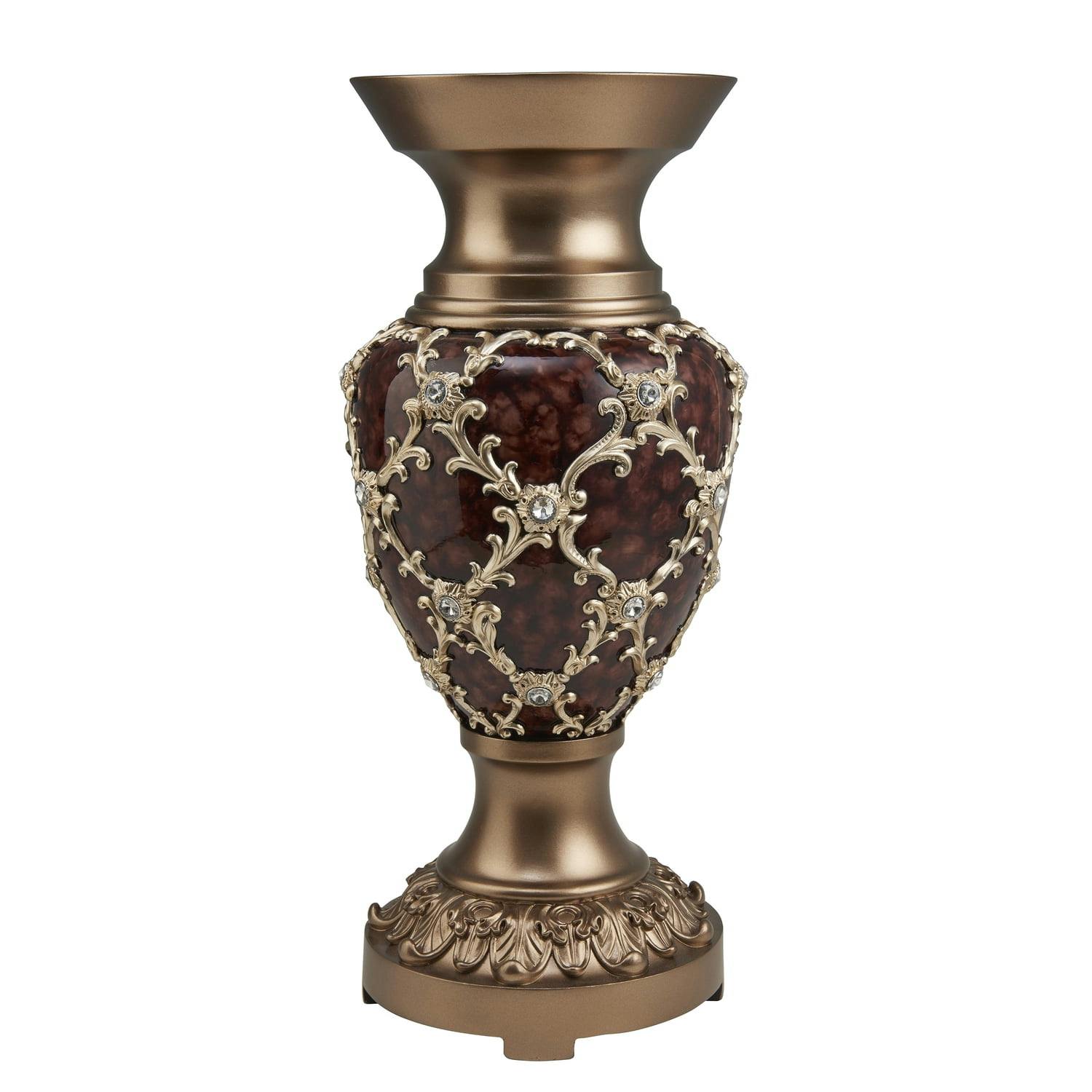 Curvae Bejewelled Matte Golden Stencil 17.5" Crystal Decorative Vase