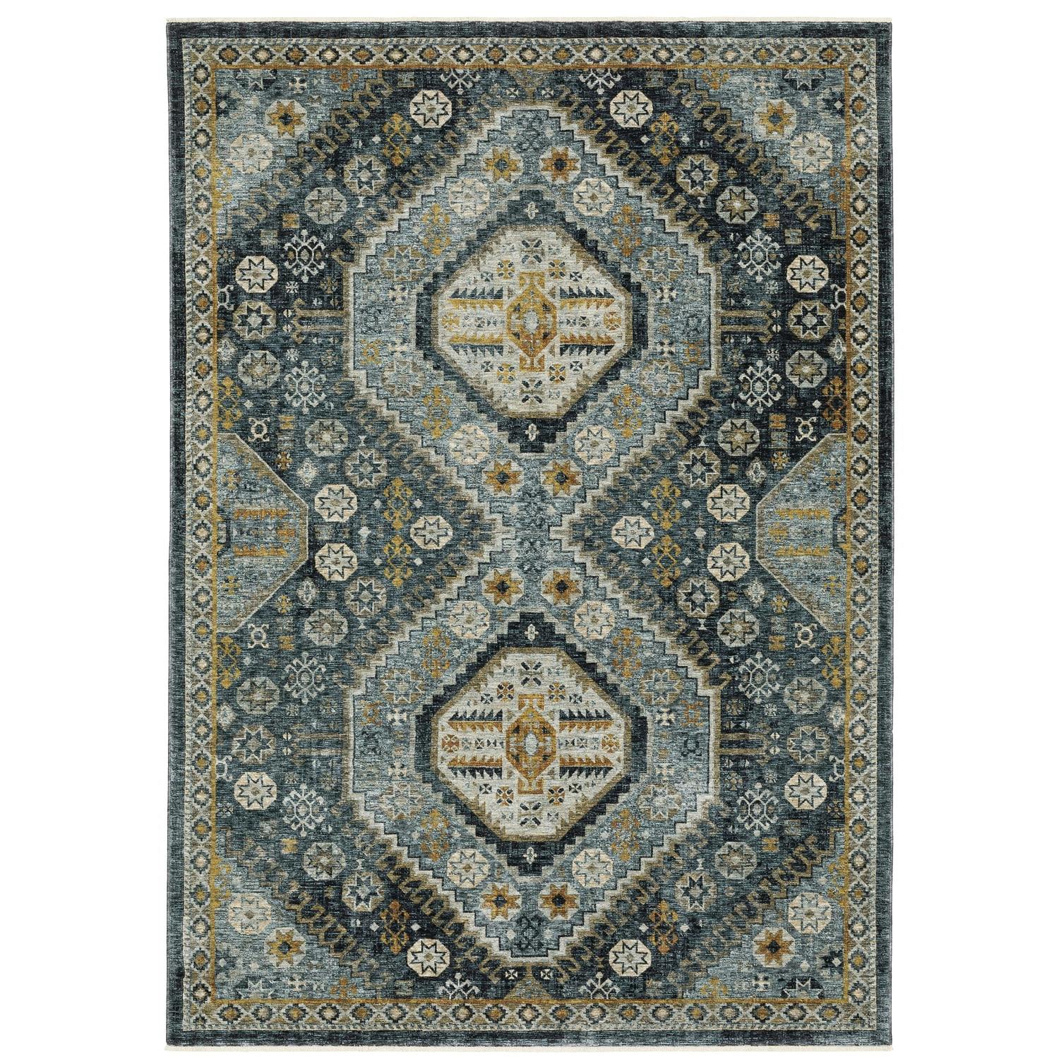 Bohemian Bliss Blue Multi Wool-Synthetic Hand-Knotted Area Rug