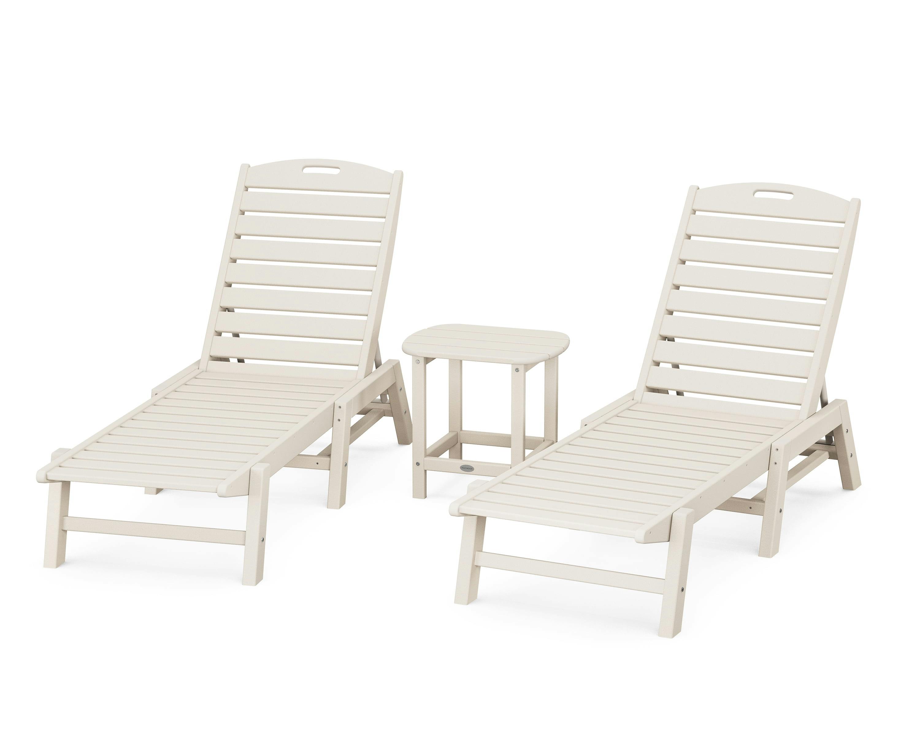 Sand POLYWOOD Nautical 3-Piece Outdoor Chaise Lounge & Side Table Set