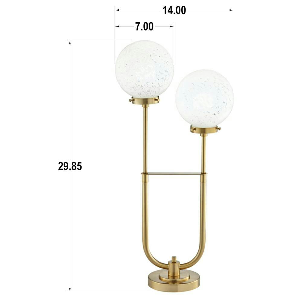 Elegant Twin-Arm Gold Finish Table Lamp with White Frosted Glass Shades