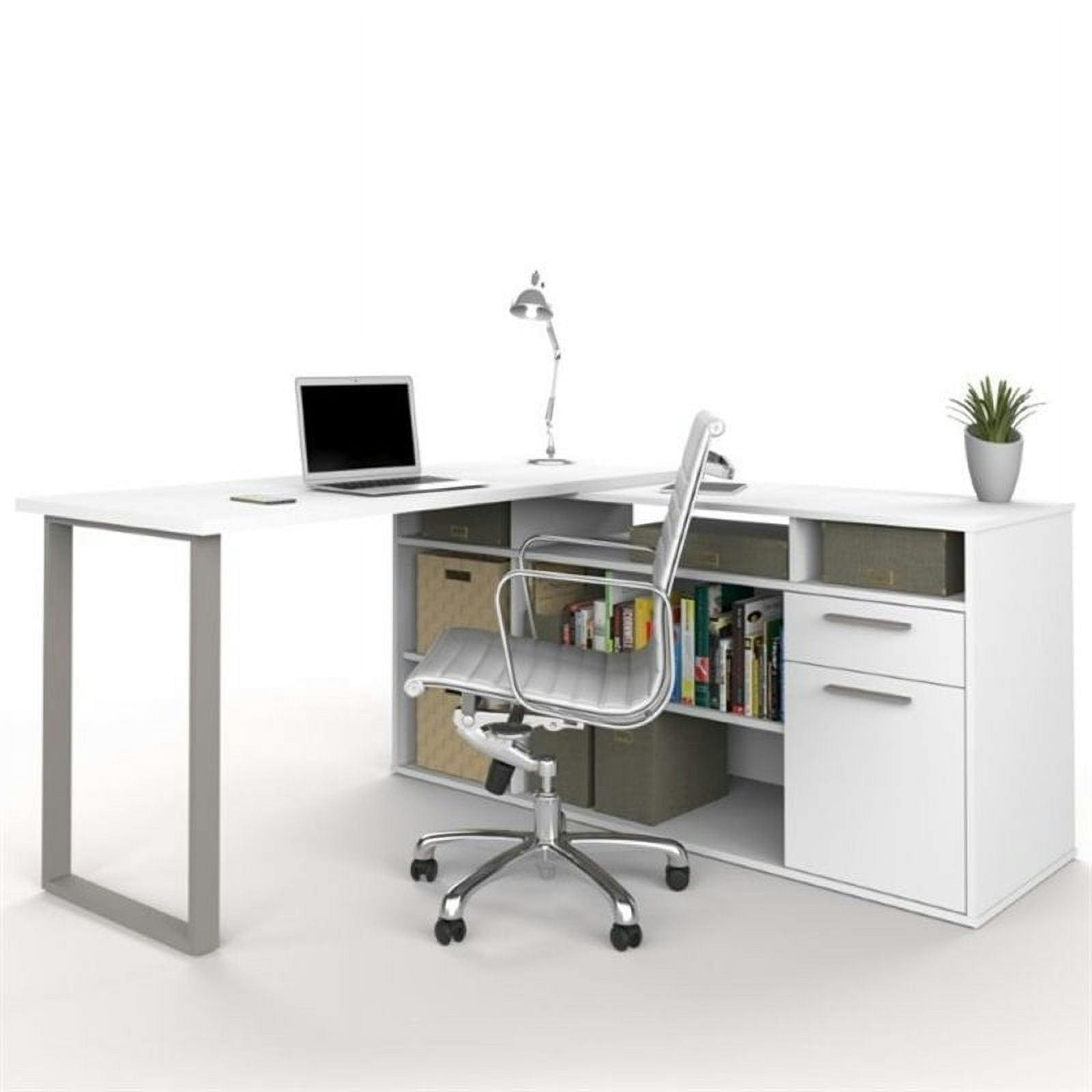 Contemporary White L-Shaped Home Office Desk with Filing Drawer