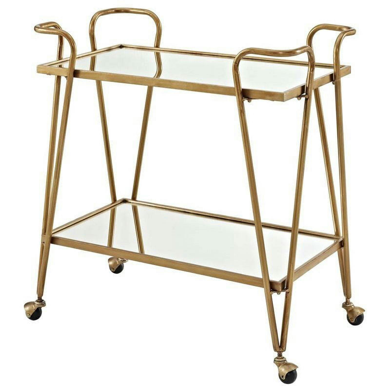 Mid-Century Glam Mirrored Gold Bar Cart with Spacious Storage