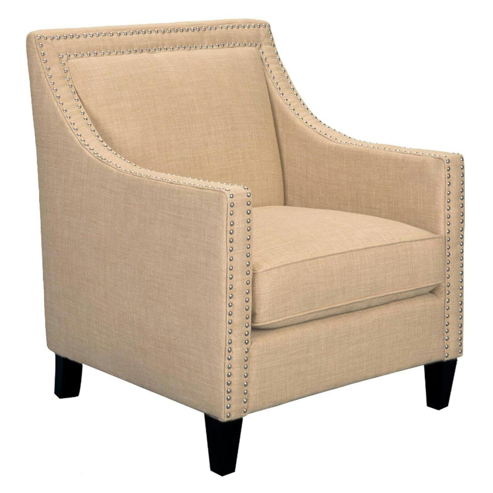 Transitional Emery Accent Chair in Cream with Metal Stud Trim