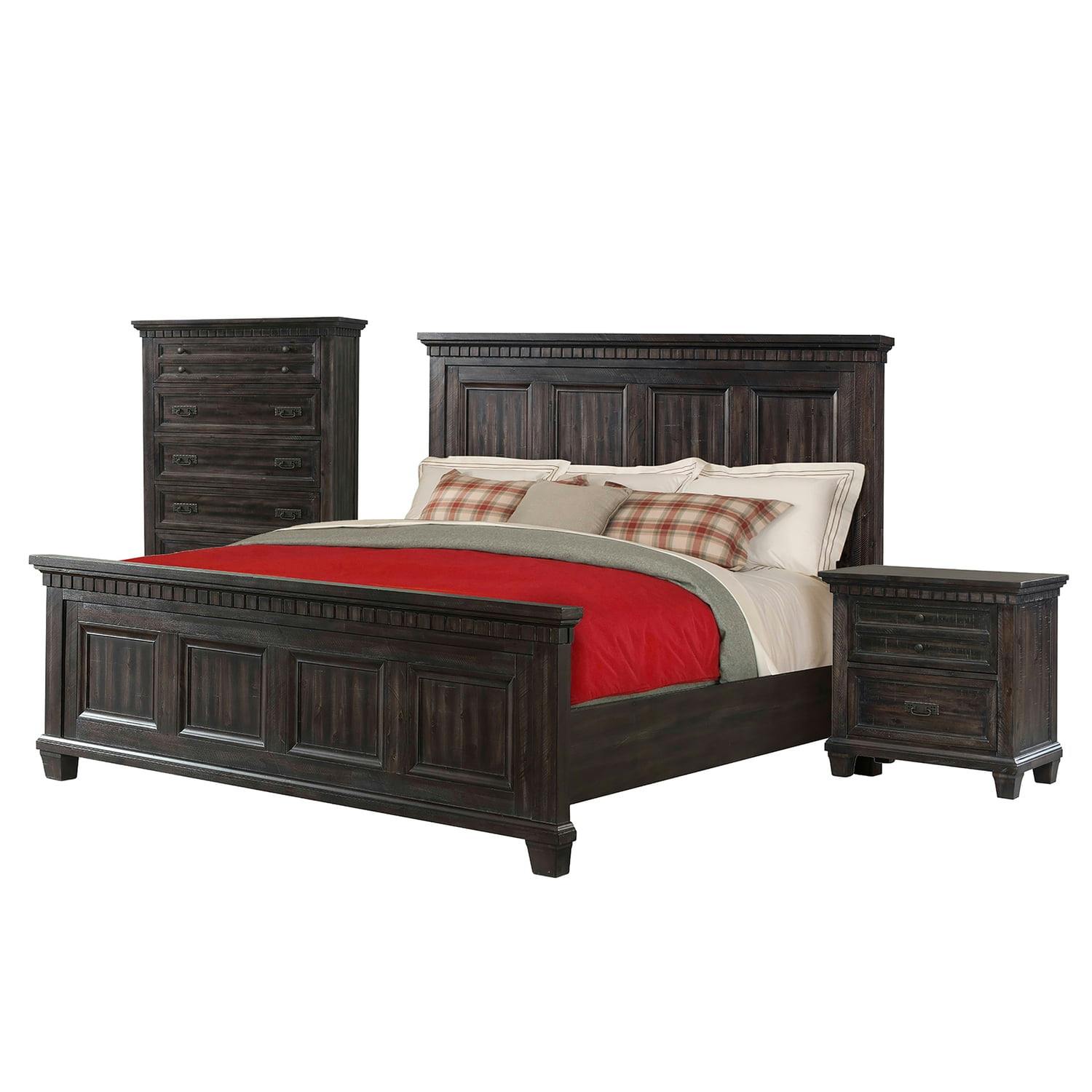 Steele Transitional King Bedroom Set in Smokey Gray Oak with LED Nightstand