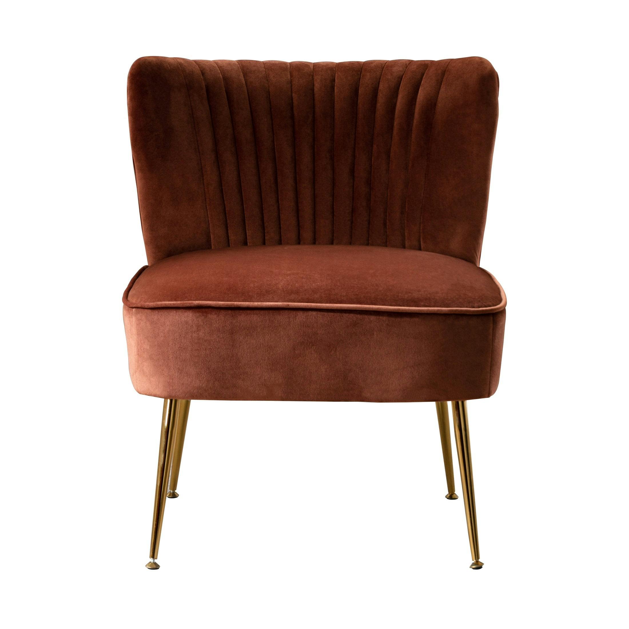 Scallop-Back Channel Tufted Velvet Accent Chair in Brown