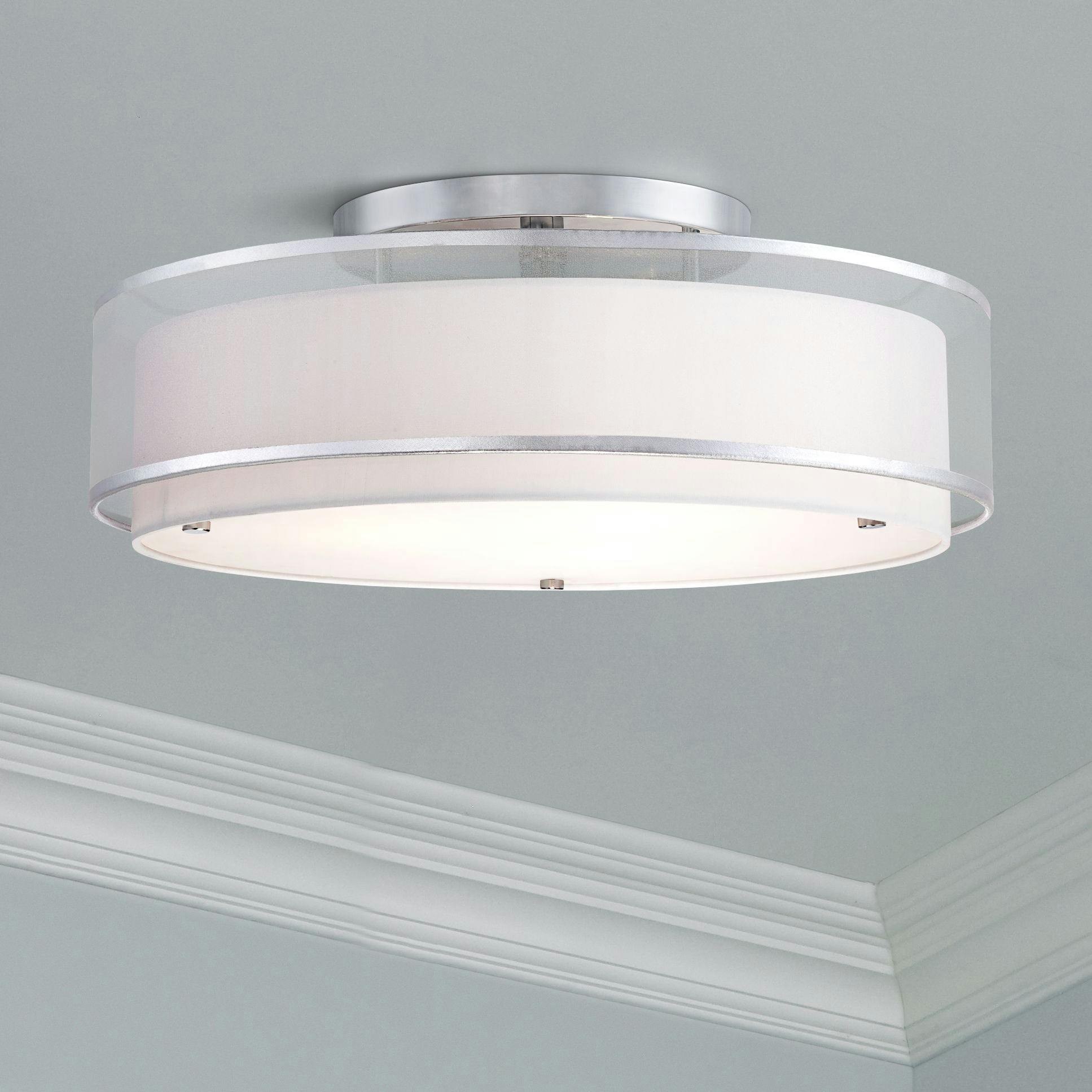 Elegant Chrome 22" Semi-Flushmount Ceiling Light with Double Drum Shade