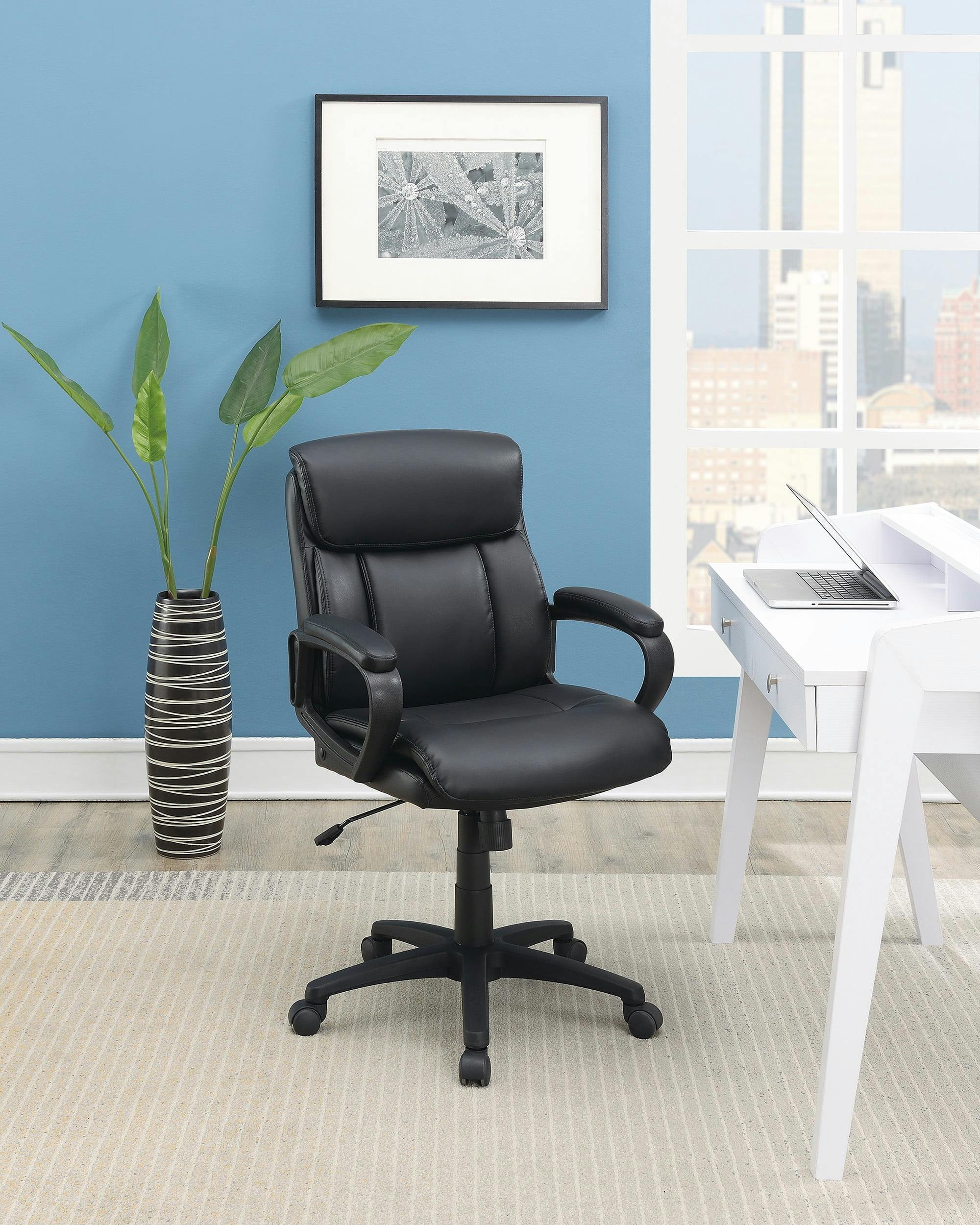 Executive High-Back Black Leather Swivel Office Chair