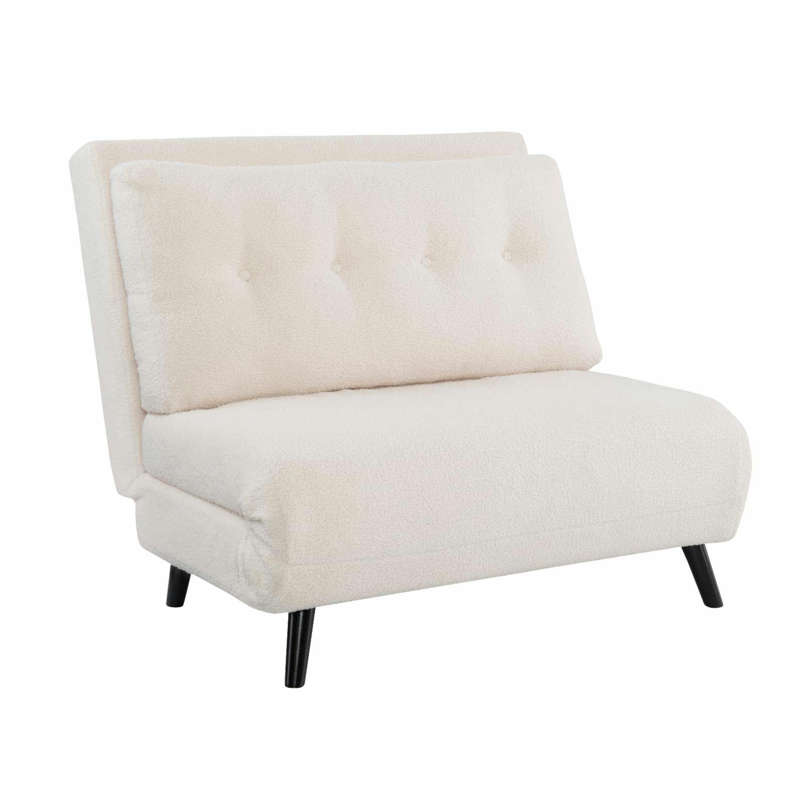 Esai White Sherpa Convertible Lounge Chair with Hairpin Legs