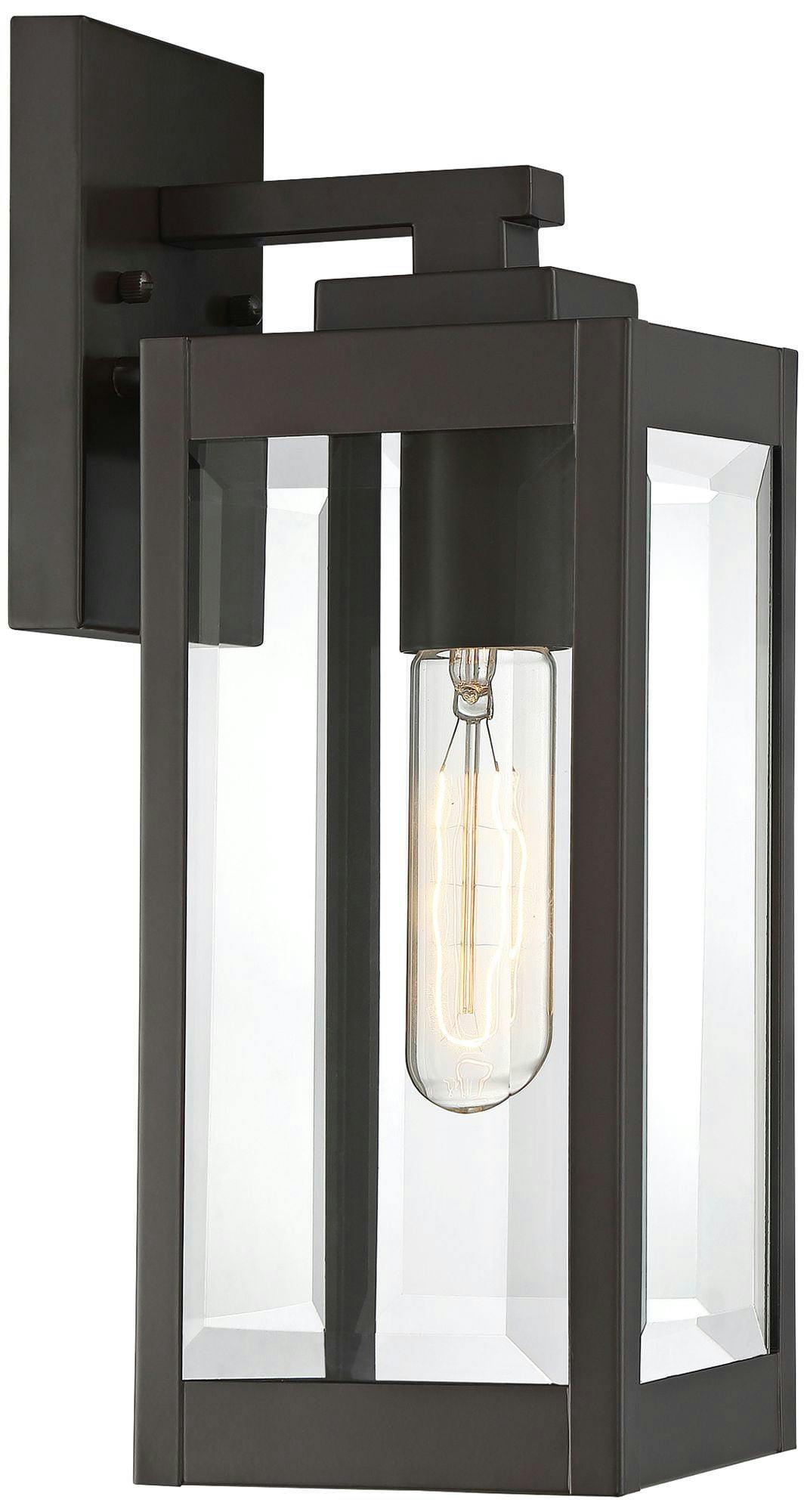 Elegant Bronze Outdoor Lantern with Clear Glass Panels - 14.25" Height