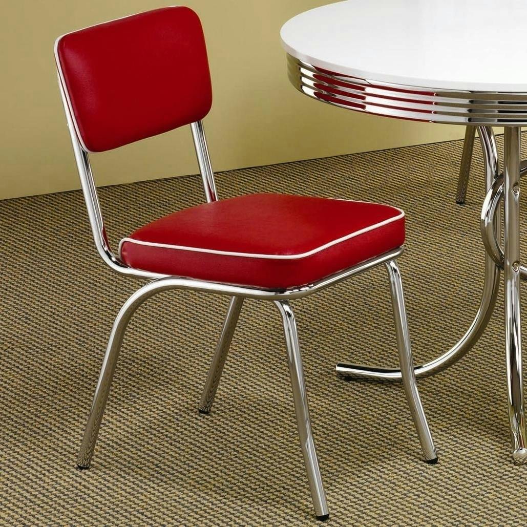 Retro Red Faux Leather Upholstered Side Chair with Chrome Metal Frame