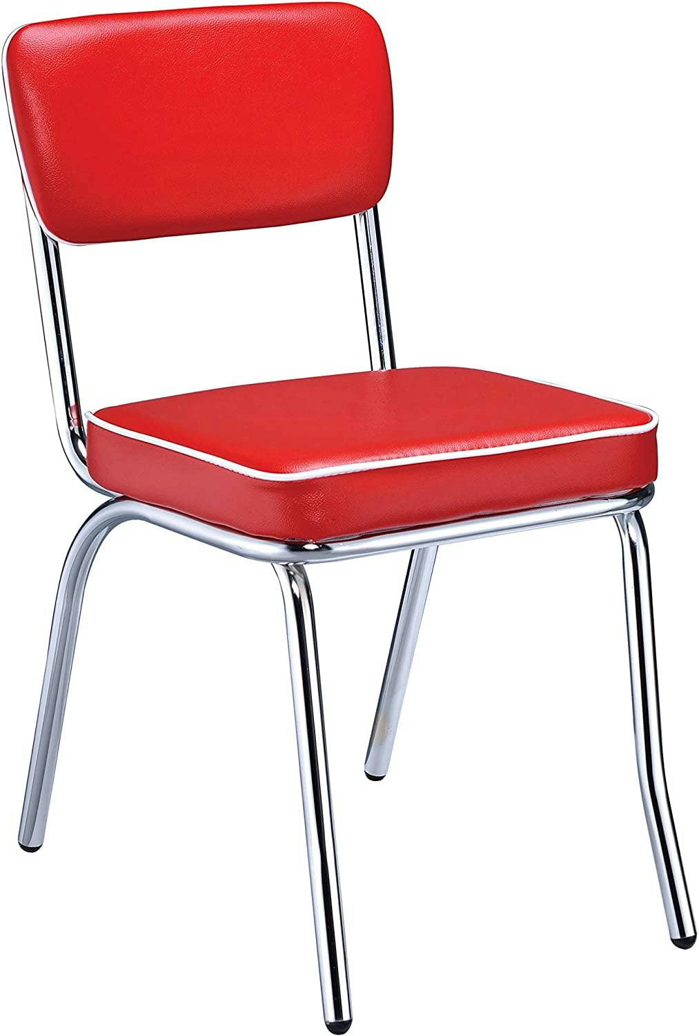 Retro Red Faux Leather Upholstered Side Chair with Chrome Metal Frame