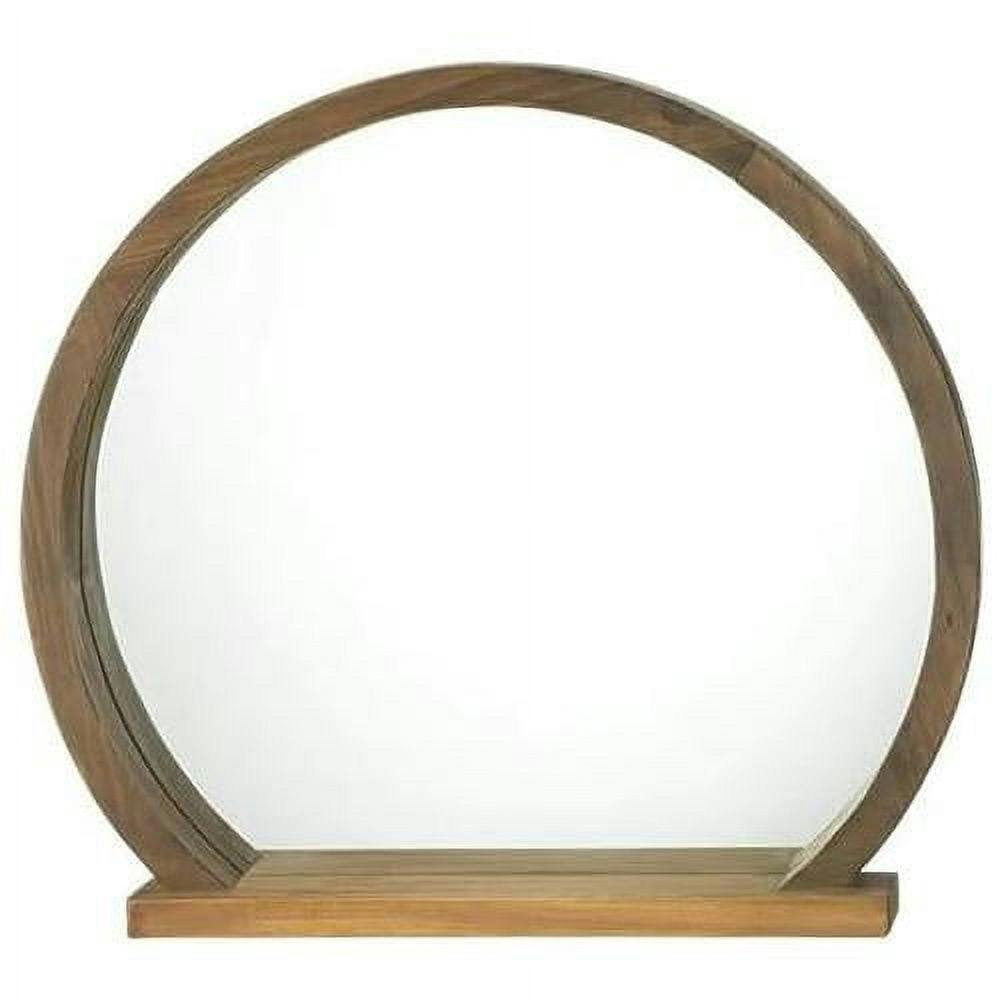 Rustic Round Wooden Mirror with Functional Shelf 17.75x2.75x16"