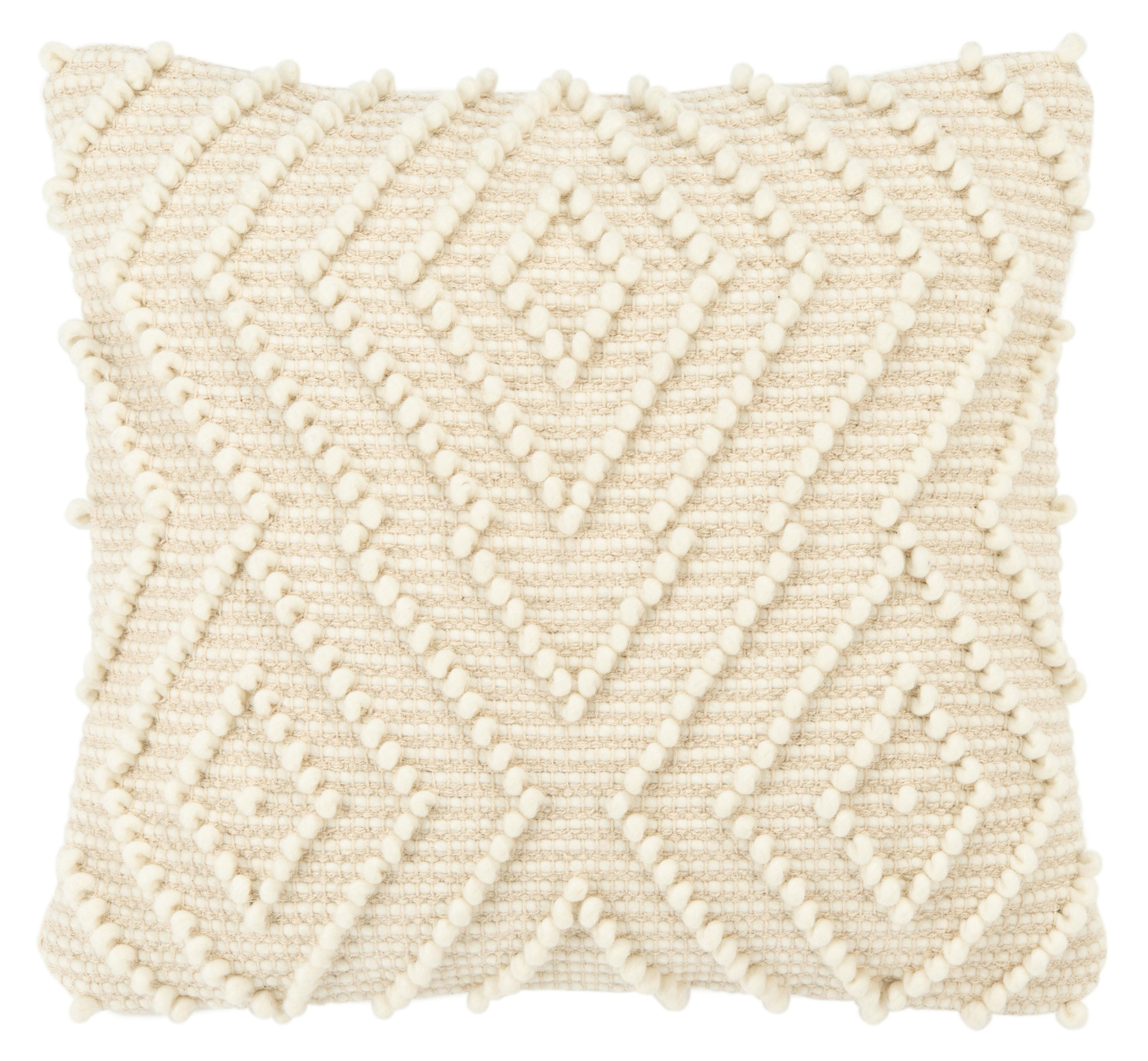 Boho-Chic Ivory Wool-Cotton 19" Square Accent Pillow