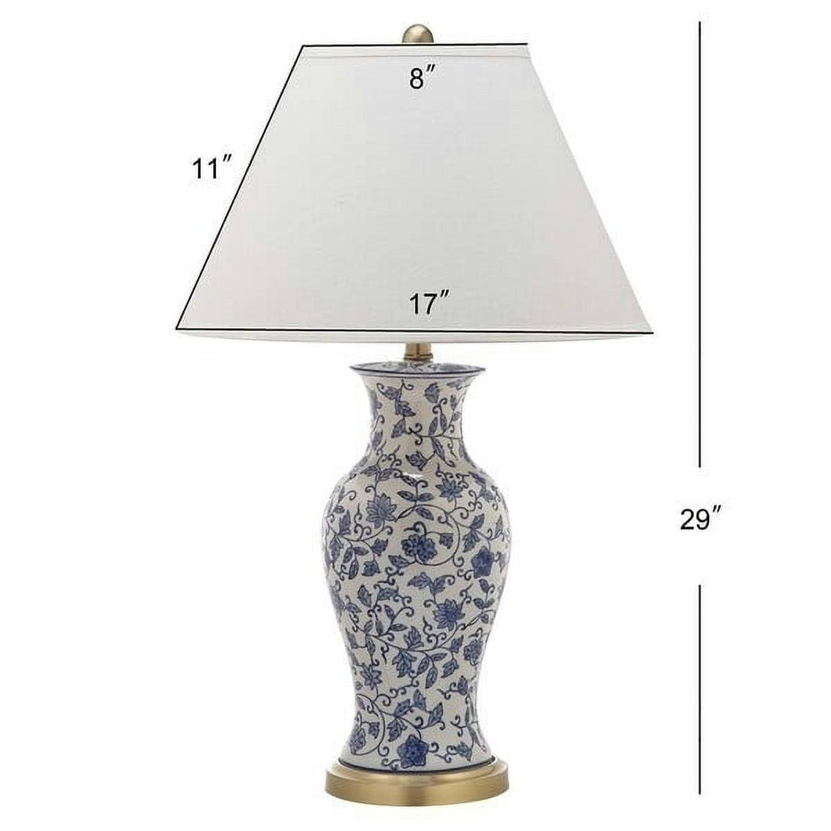 Beijing Blue and White Floral Urn Ceramic Table Lamp Set, 29"