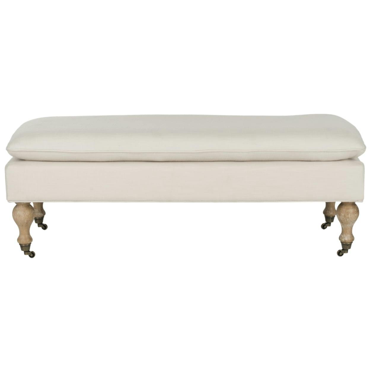 Transitional White Washed Oak and Cream Upholstered Bench/Ottoman