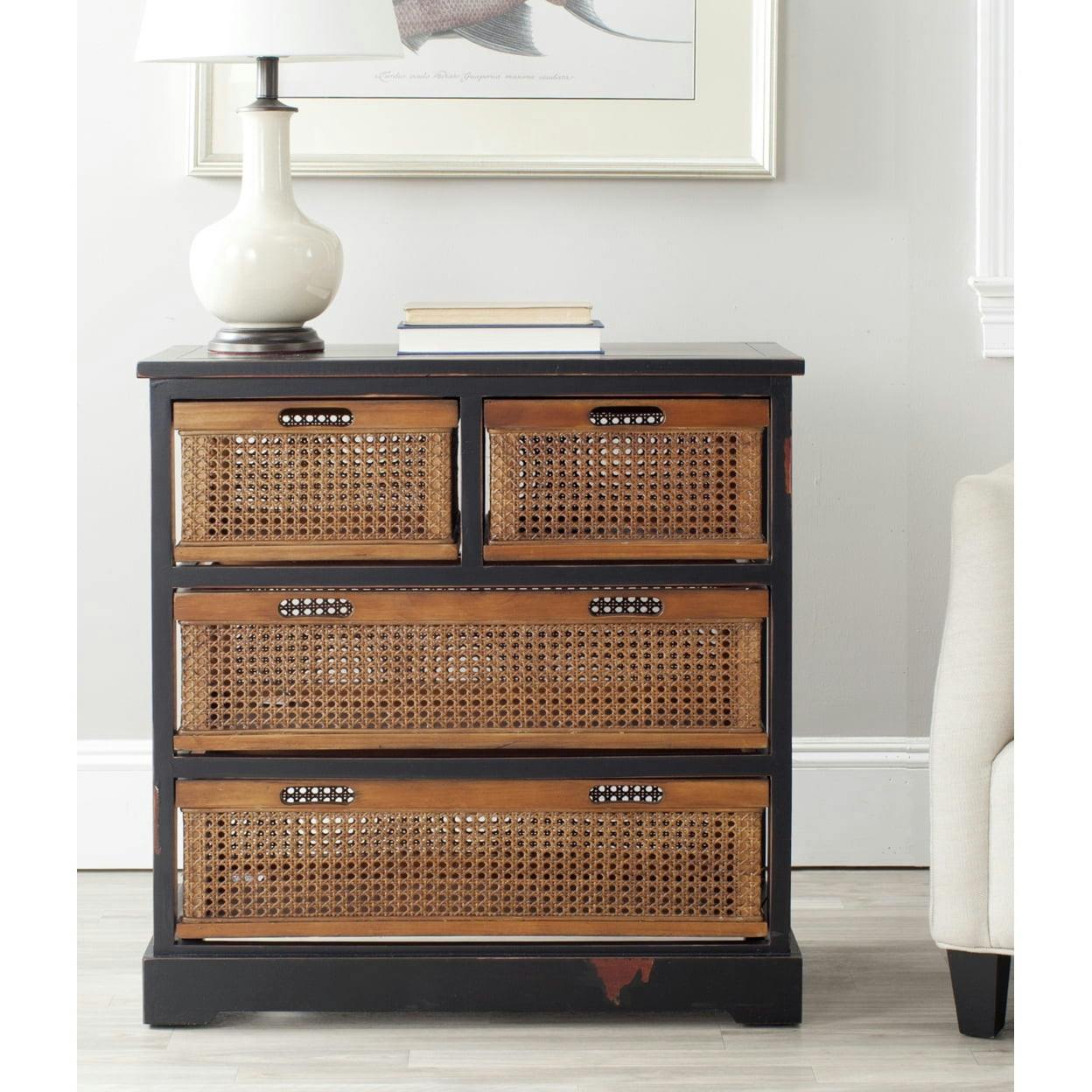 Colonial Charm Black Pine 4-Drawer Unit with Amber Cane Baskets