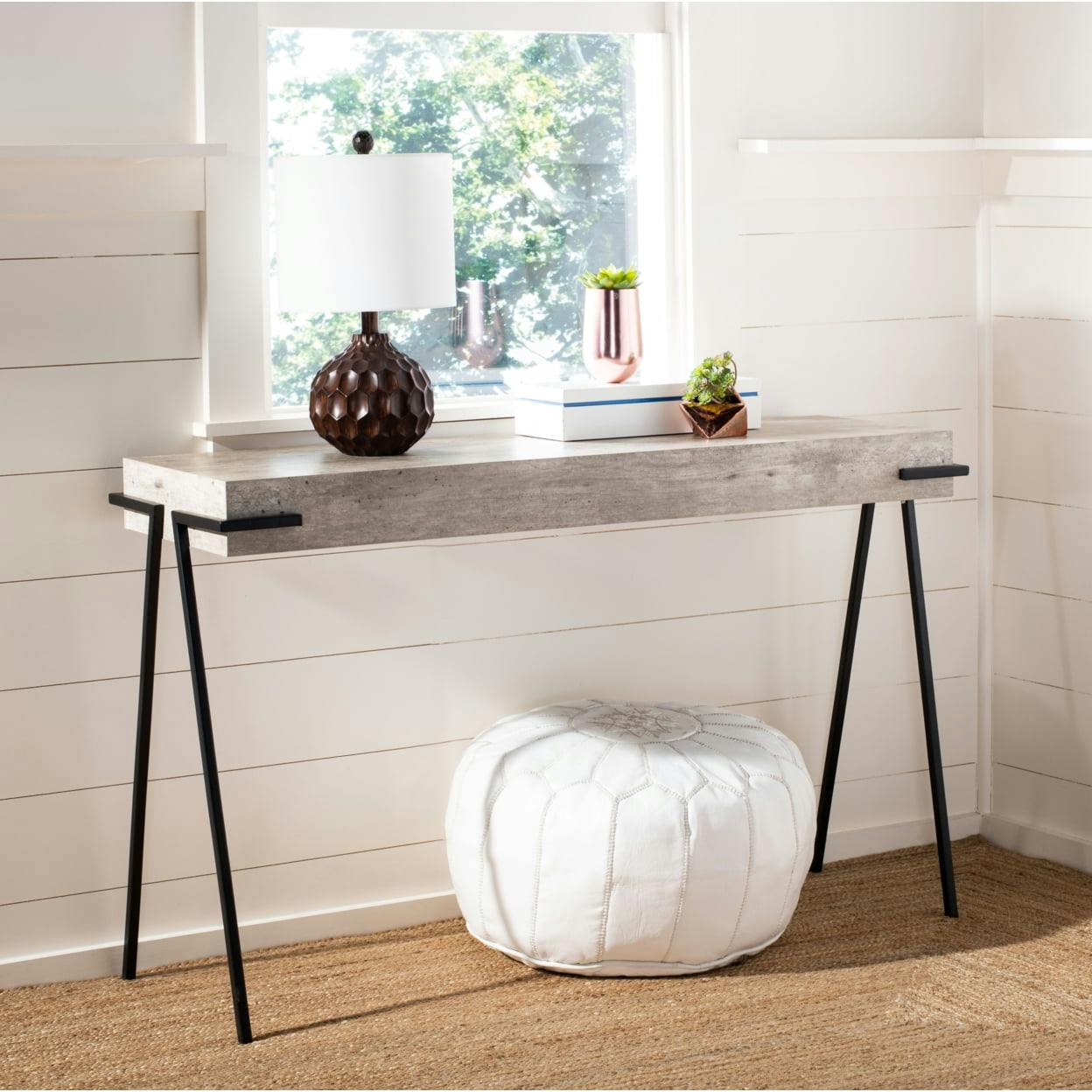 Lux Transitional Black & White Rectangular Console Table with Iron Legs