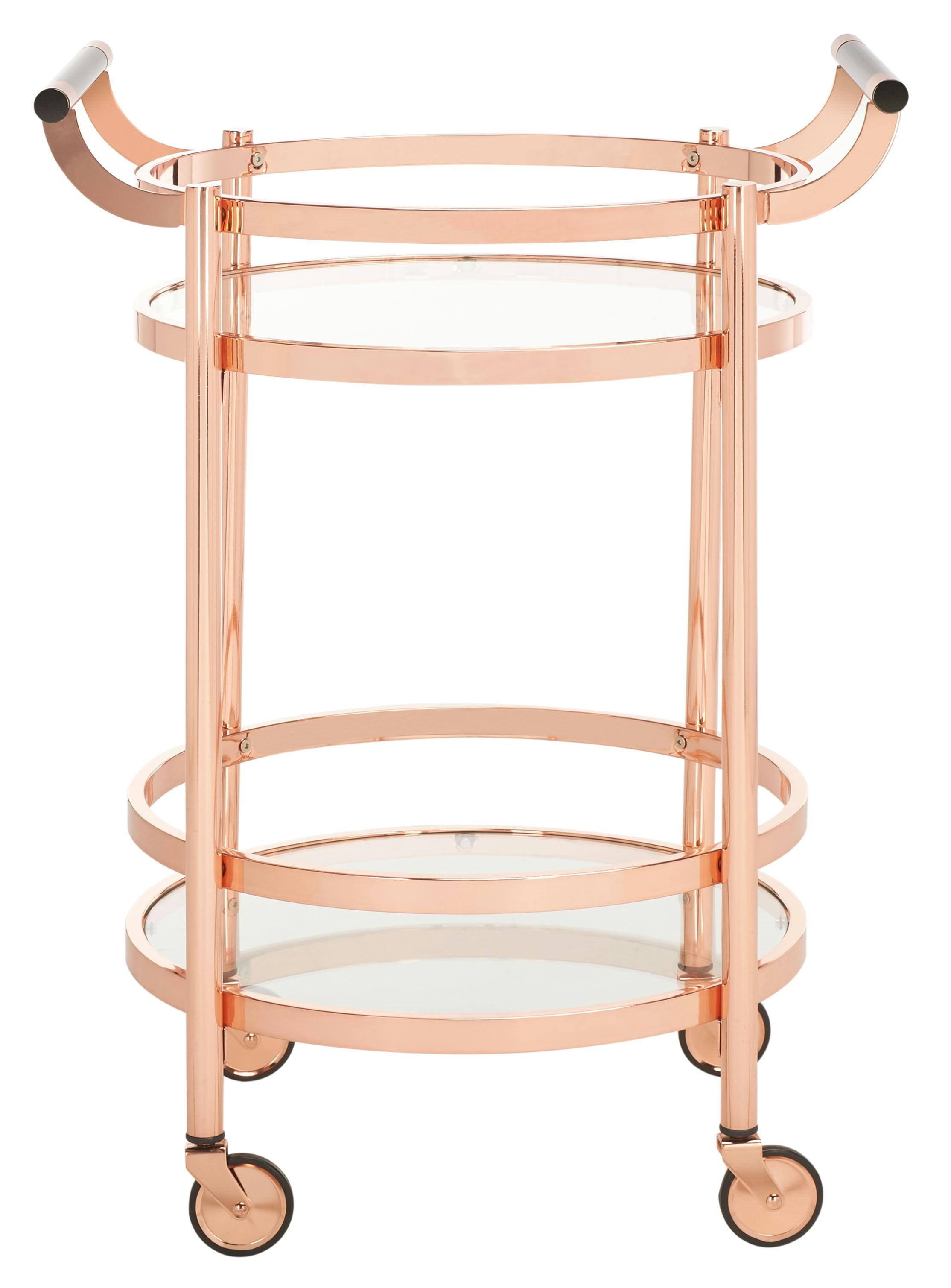 Contemporary Chic Rose Gold & Black Nickel Round Bar Cart with Glass Tiers