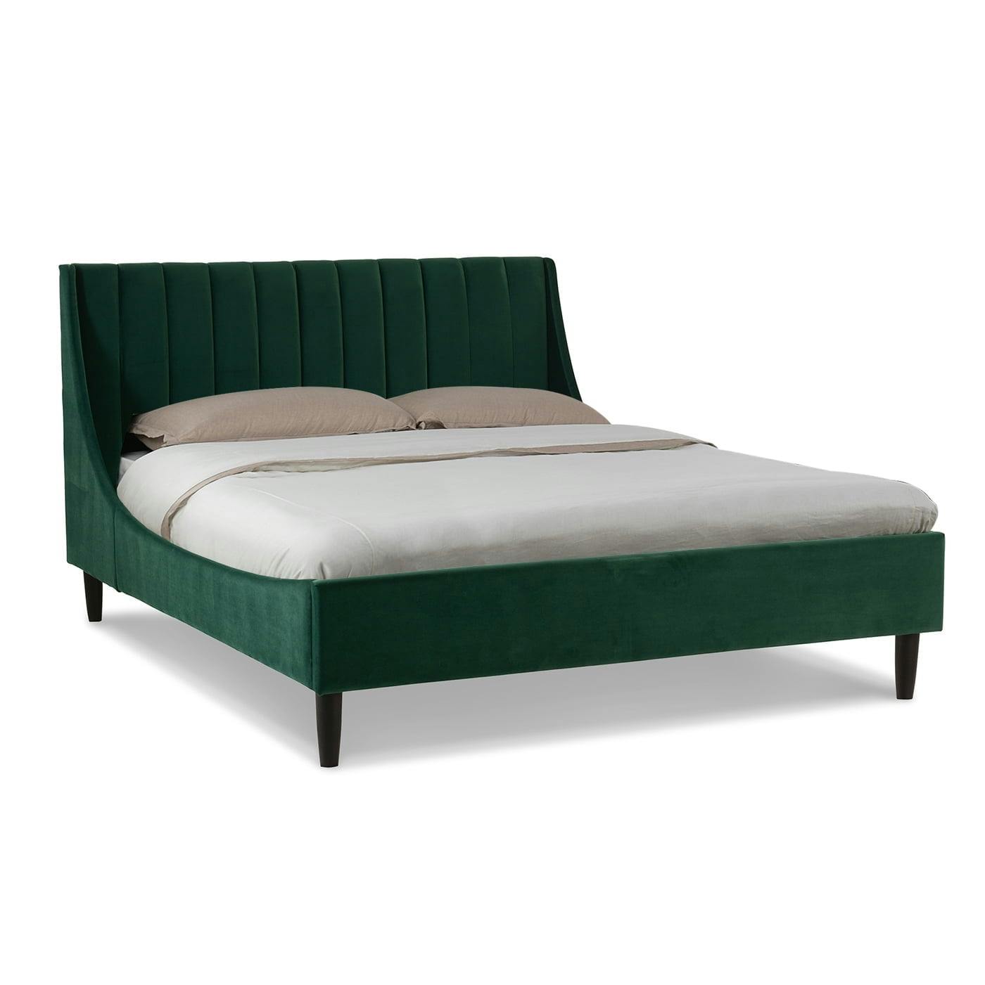 Aspen Medium Evergreen Velvet Tufted Queen Platform Bed with Pine Frame