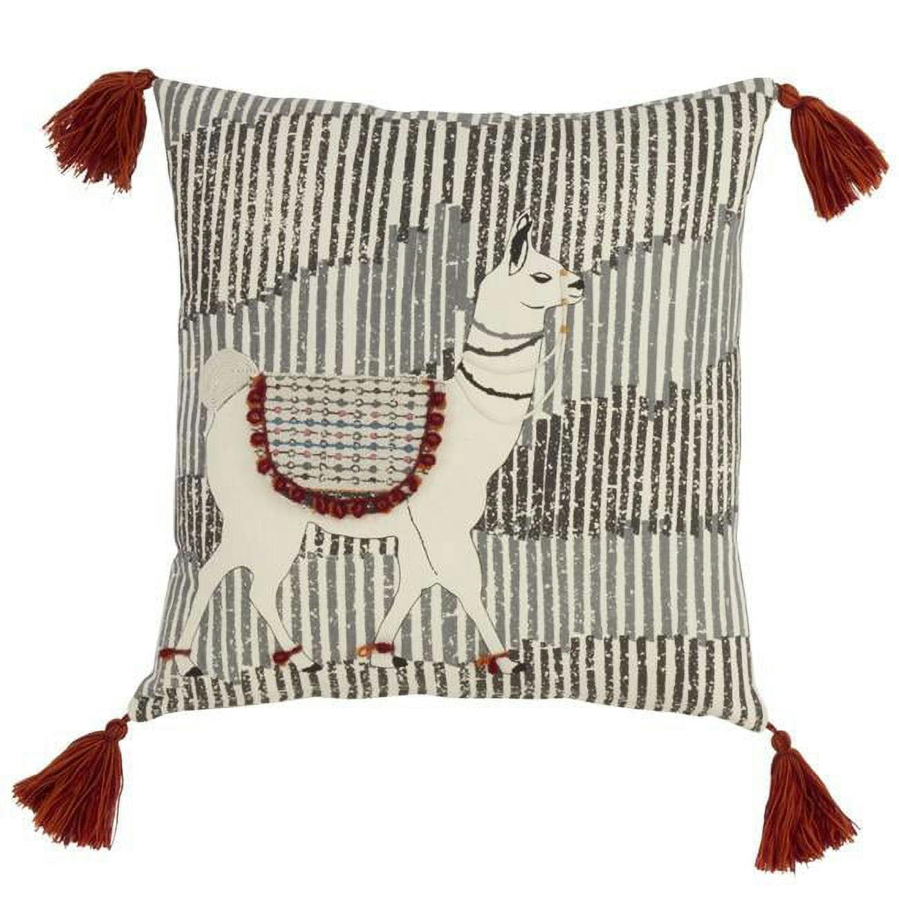 Whimsical Llama Tasseled 18" Square Cotton Throw Pillow