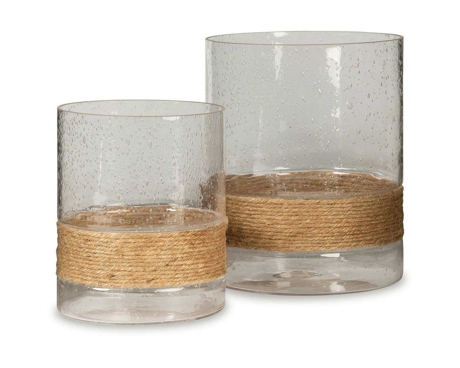 Eudocia Seeded Glass Candle Holder Set with Hemp Rope Accent