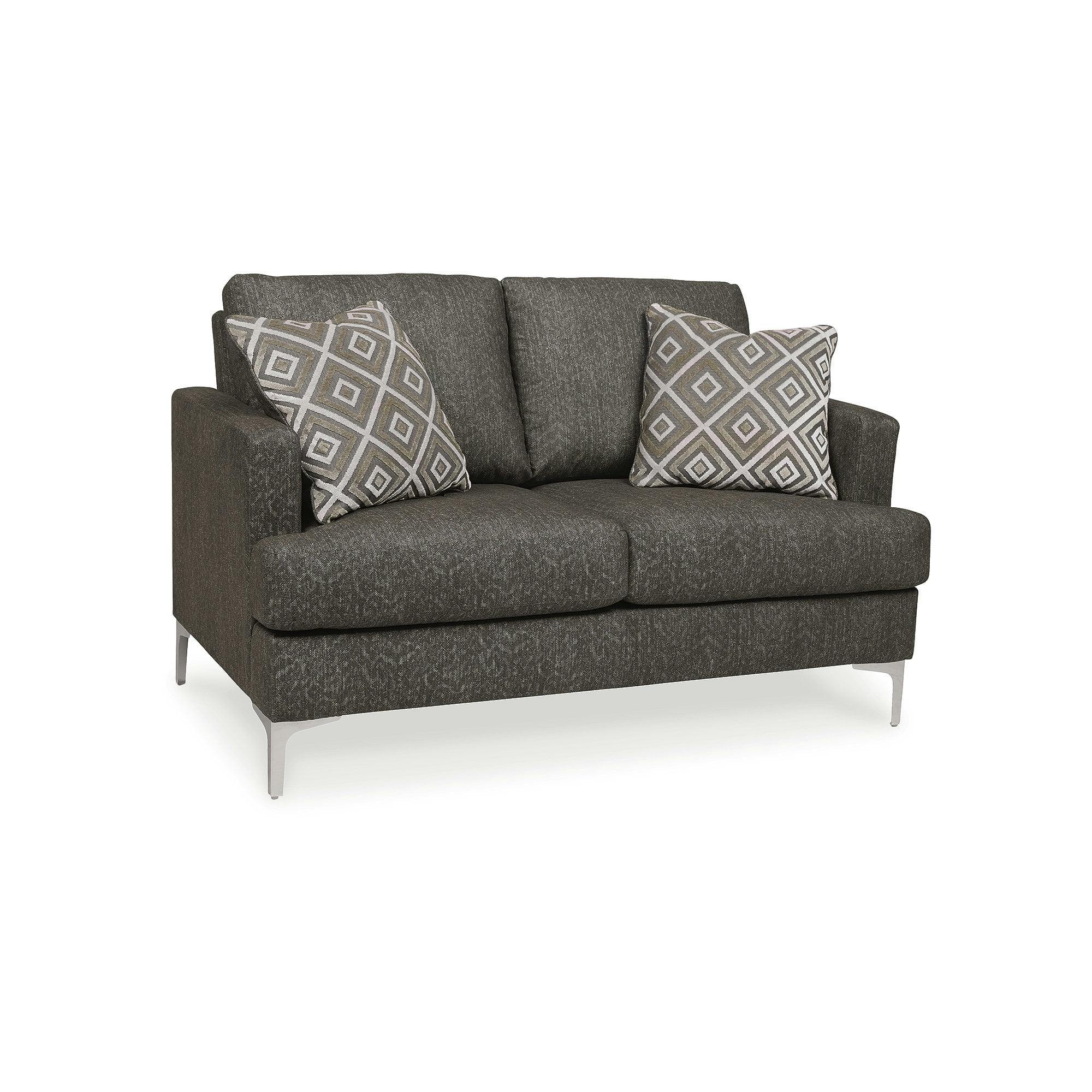 Transitional Java Herringbone Fabric Loveseat with Removable Cushions