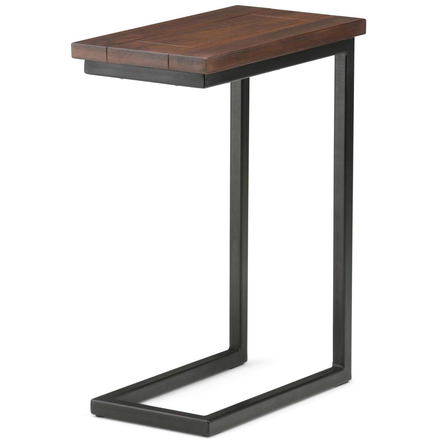 Modern Industrial Cognac Brown Mango Wood and Metal C-Side Table