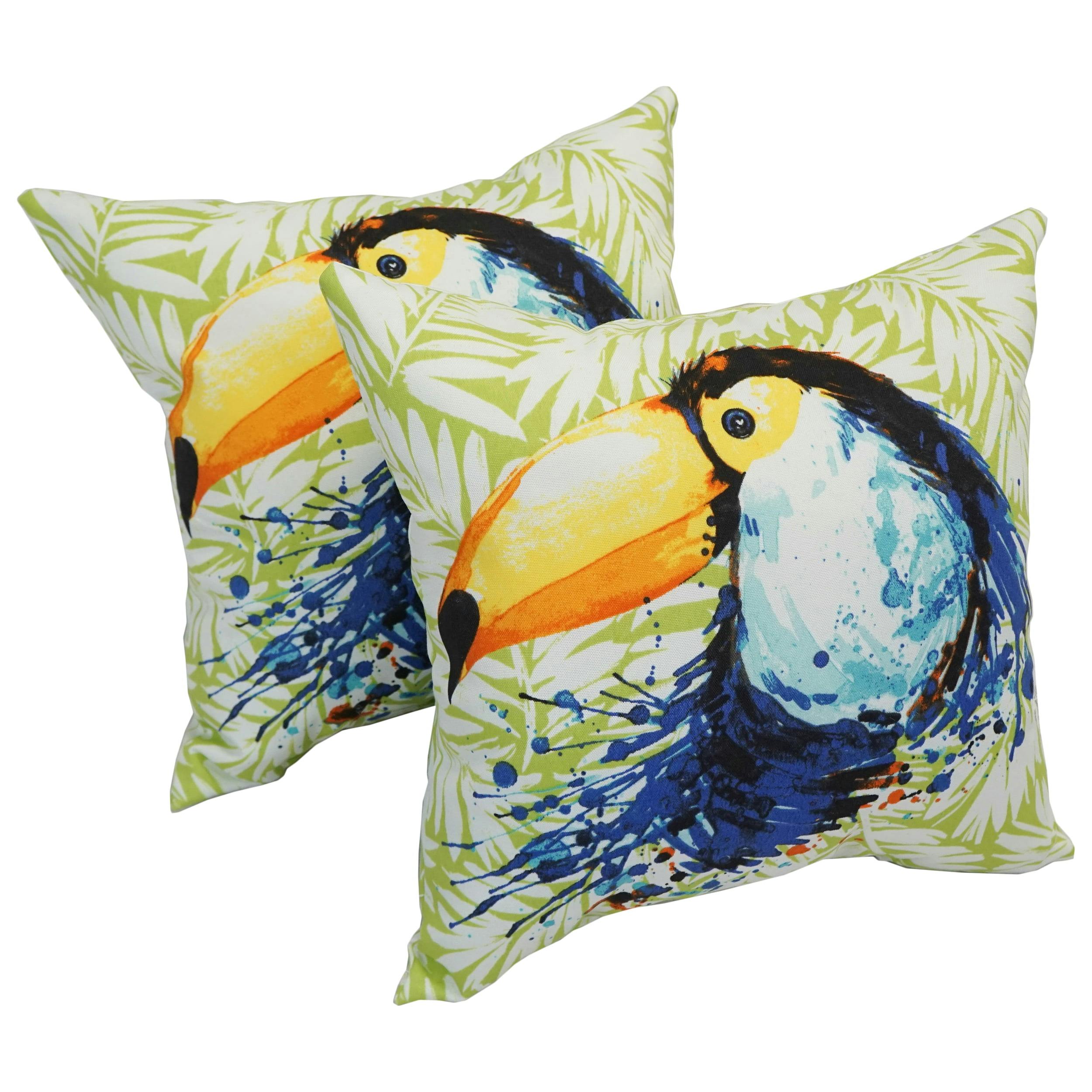 Toucan Leaf Spun Polyester 17" Outdoor Throw Pillows, Set of 2