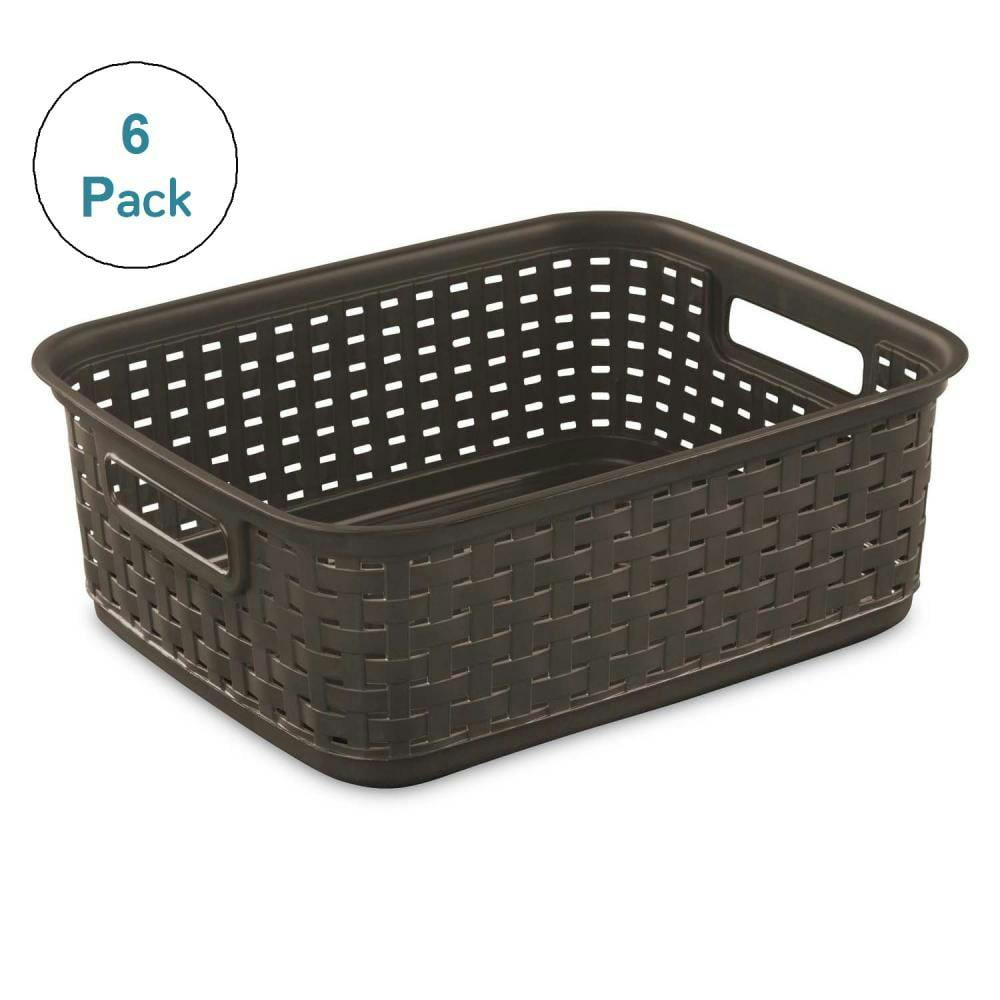 Espresso Wicker-Style Rectangular Storage Basket