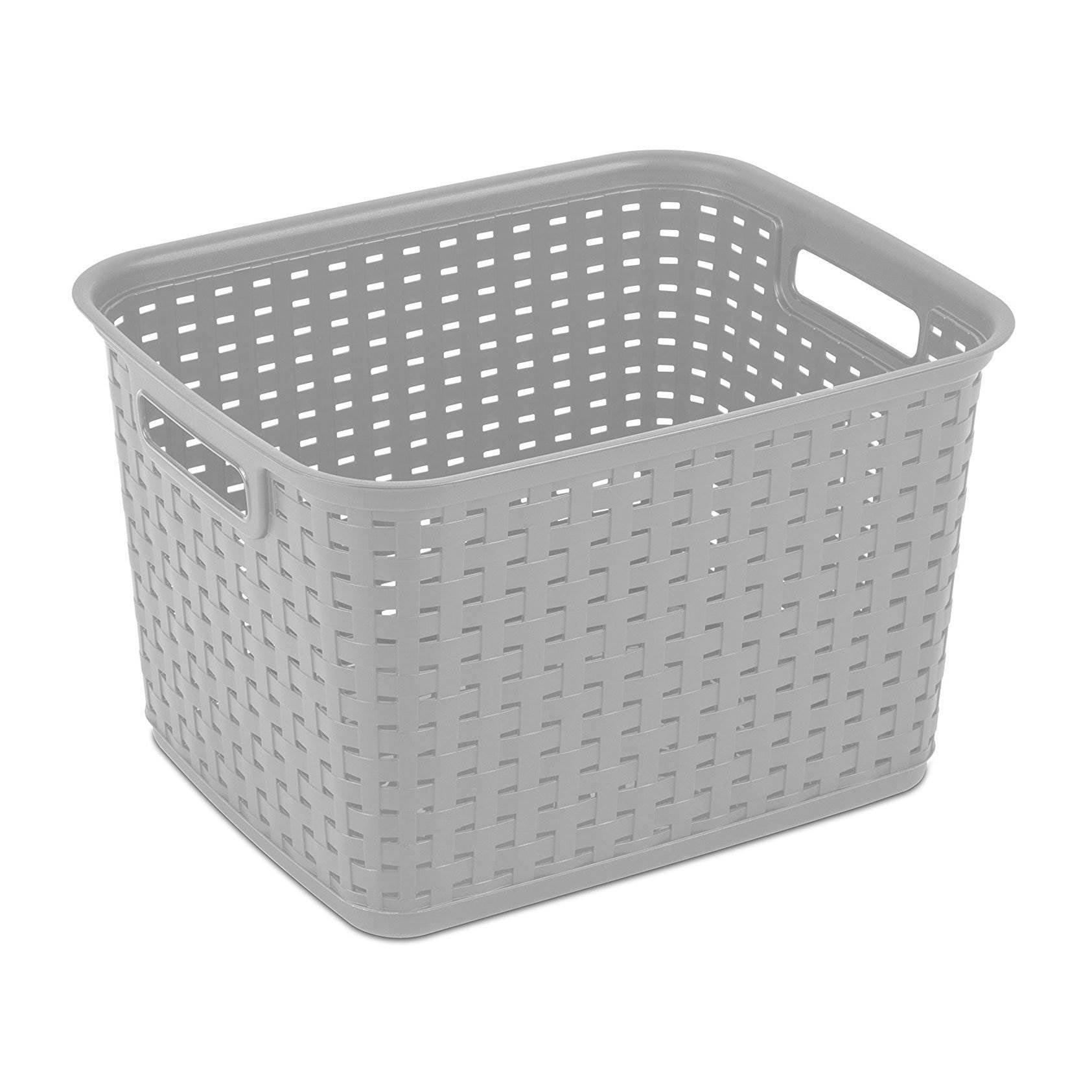 Elegant Tall Weave Basket, Rectangular, Durable Plastic, Gray