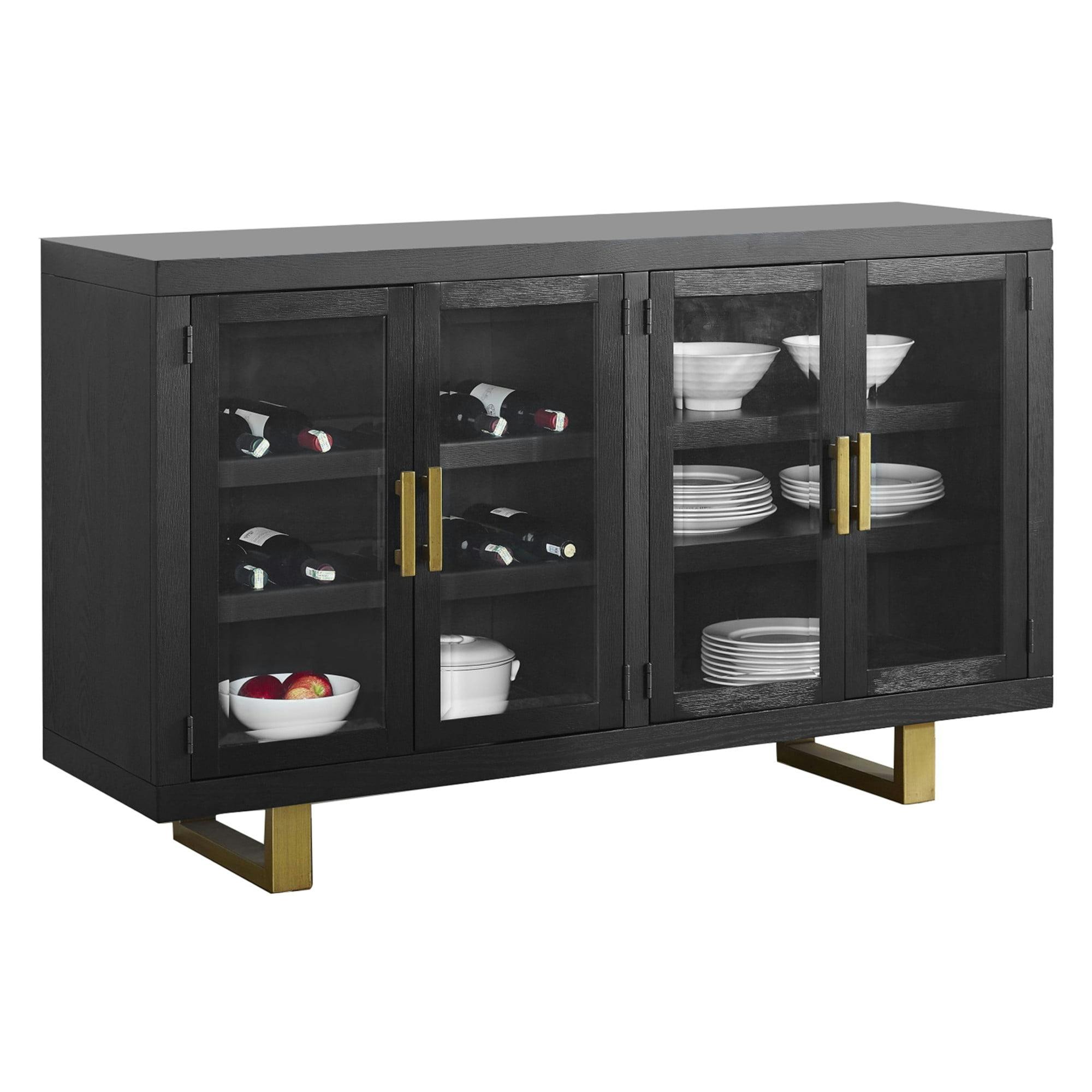 Contemporary Yves 60" Black and Gold Sideboard with Glass Doors