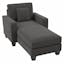 Charcoal Gray Herringbone Microfiber Chaise Lounge with Arms